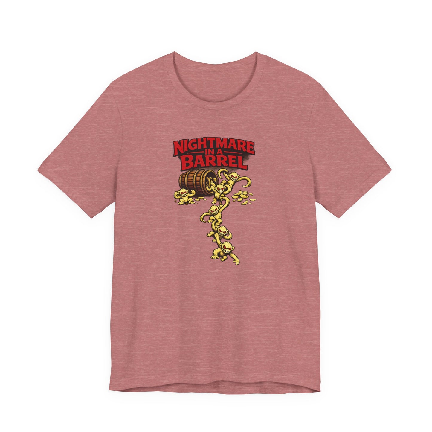 Nightmare in a Barrel T-Shirt — Vintage Horror Barrel Monkey Graphic Tee
