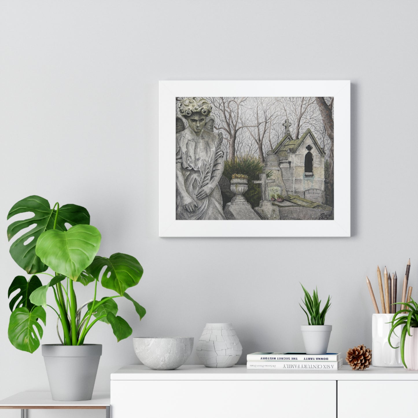 Framed Horizontal Poster — Gothic Cemetery Graveyard Art Print