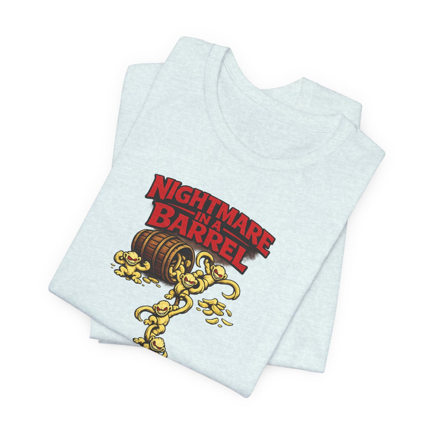 Nightmare in a Barrel T-Shirt — Vintage Horror Barrel Monkey Graphic Tee