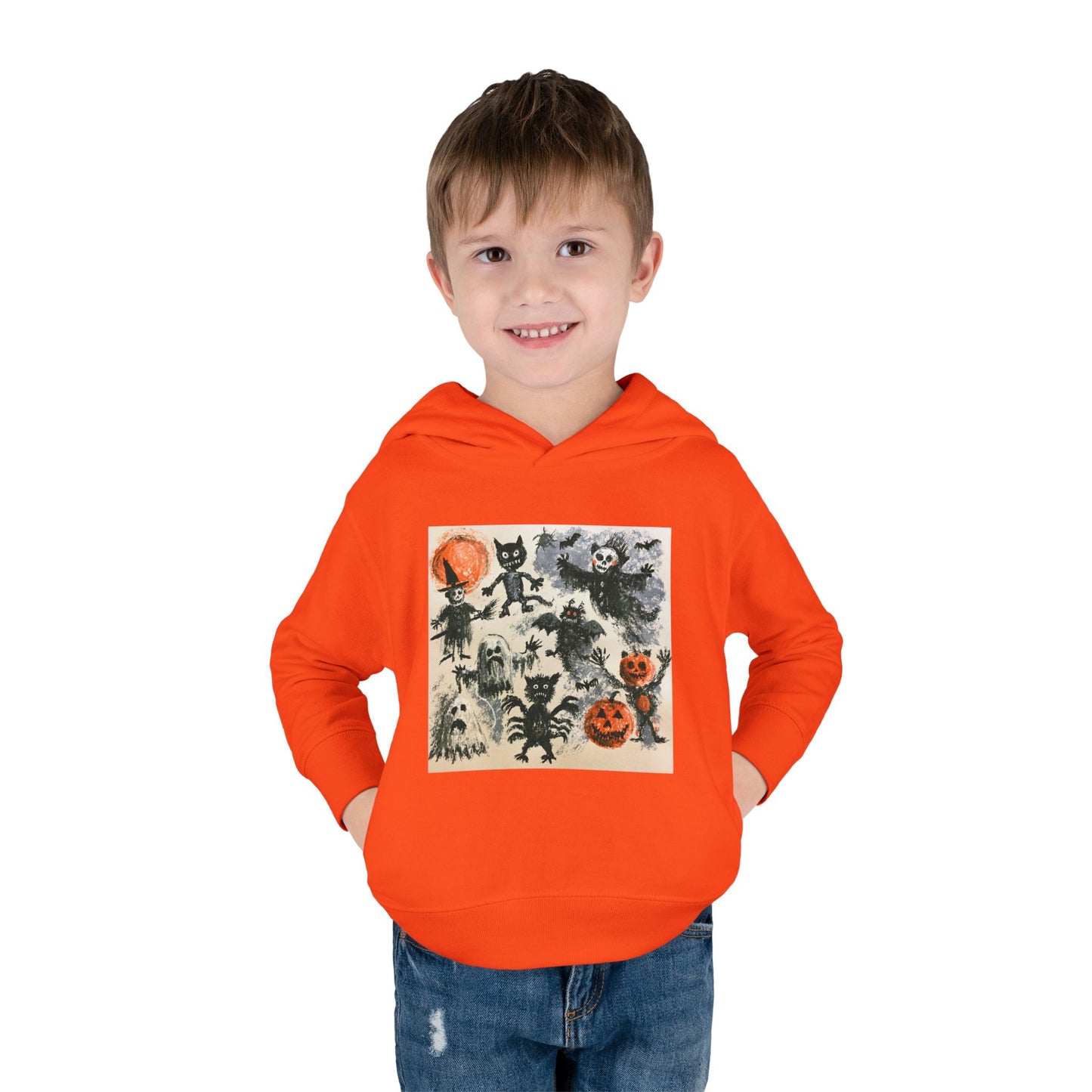 Vintage Halloween Monsters Toddler Hoodie | Ghosts, Cats, Pumpkins