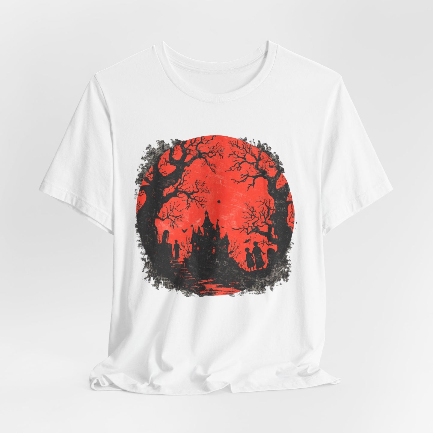 Horror Castle Tee — Red Moon Haunted Forest Graphic T-Shirt