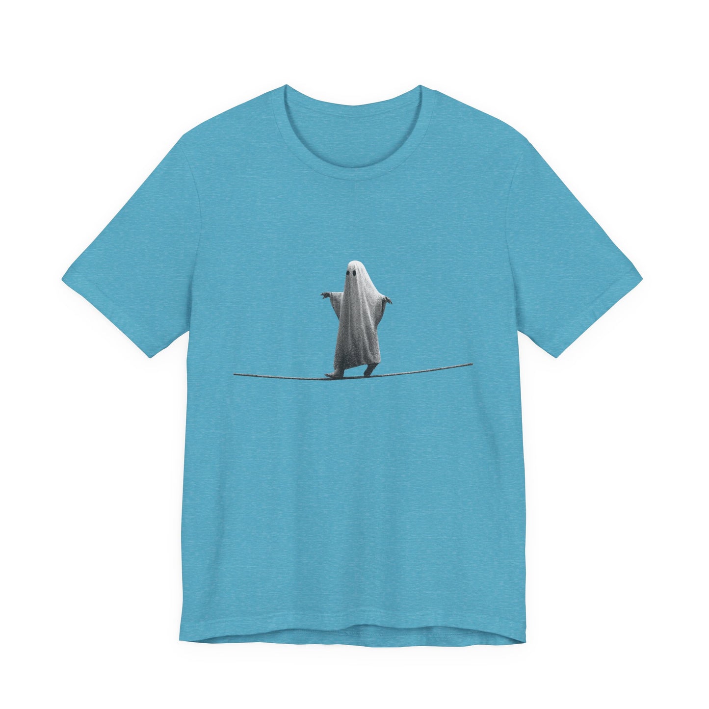Ghost Balancer T‑Shirt — Minimalist Cute Ghost on Tightrope Tee