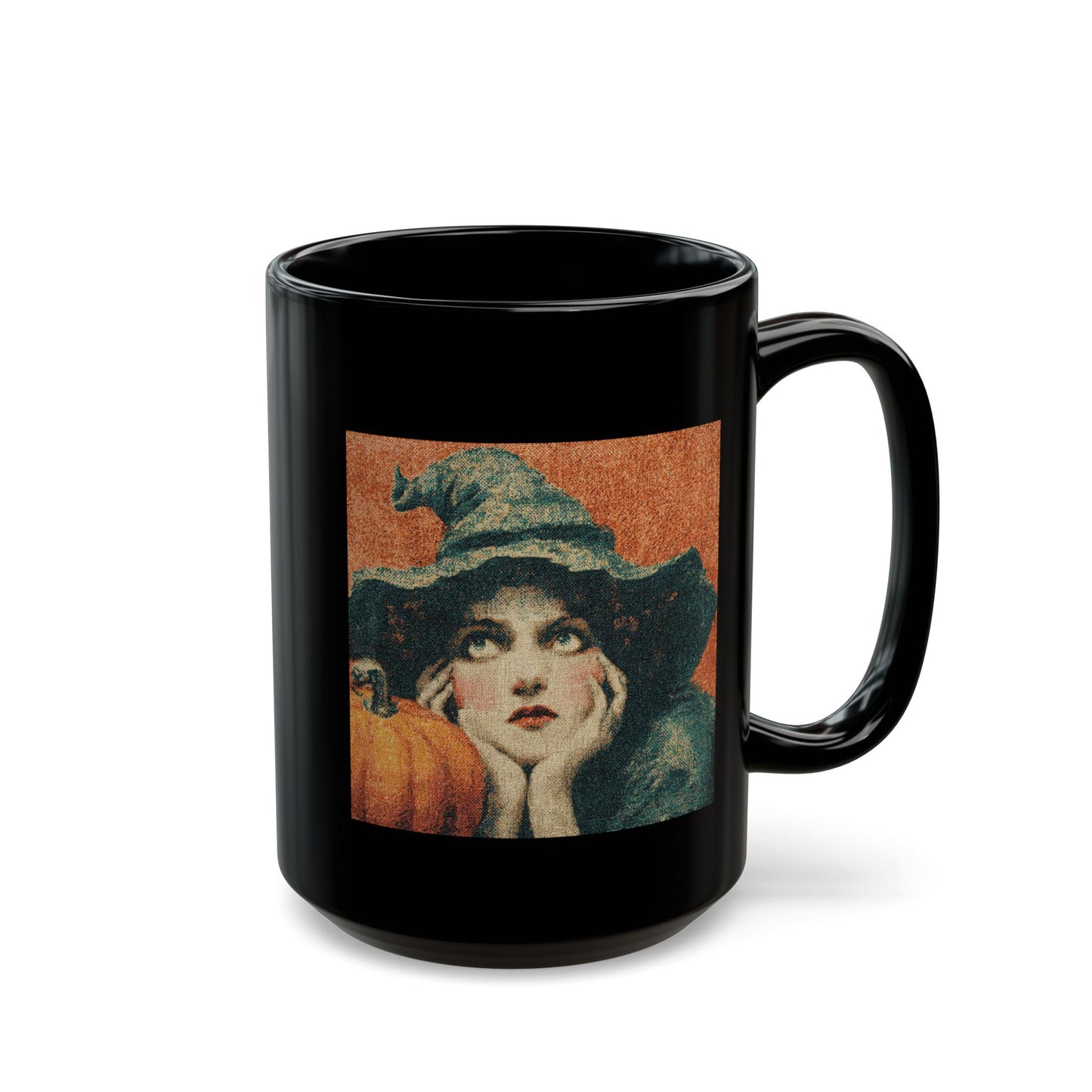 Vintage Witch Pumpkin Black Mug – Halloween Retro Coffee Cup (11oz & 15oz)