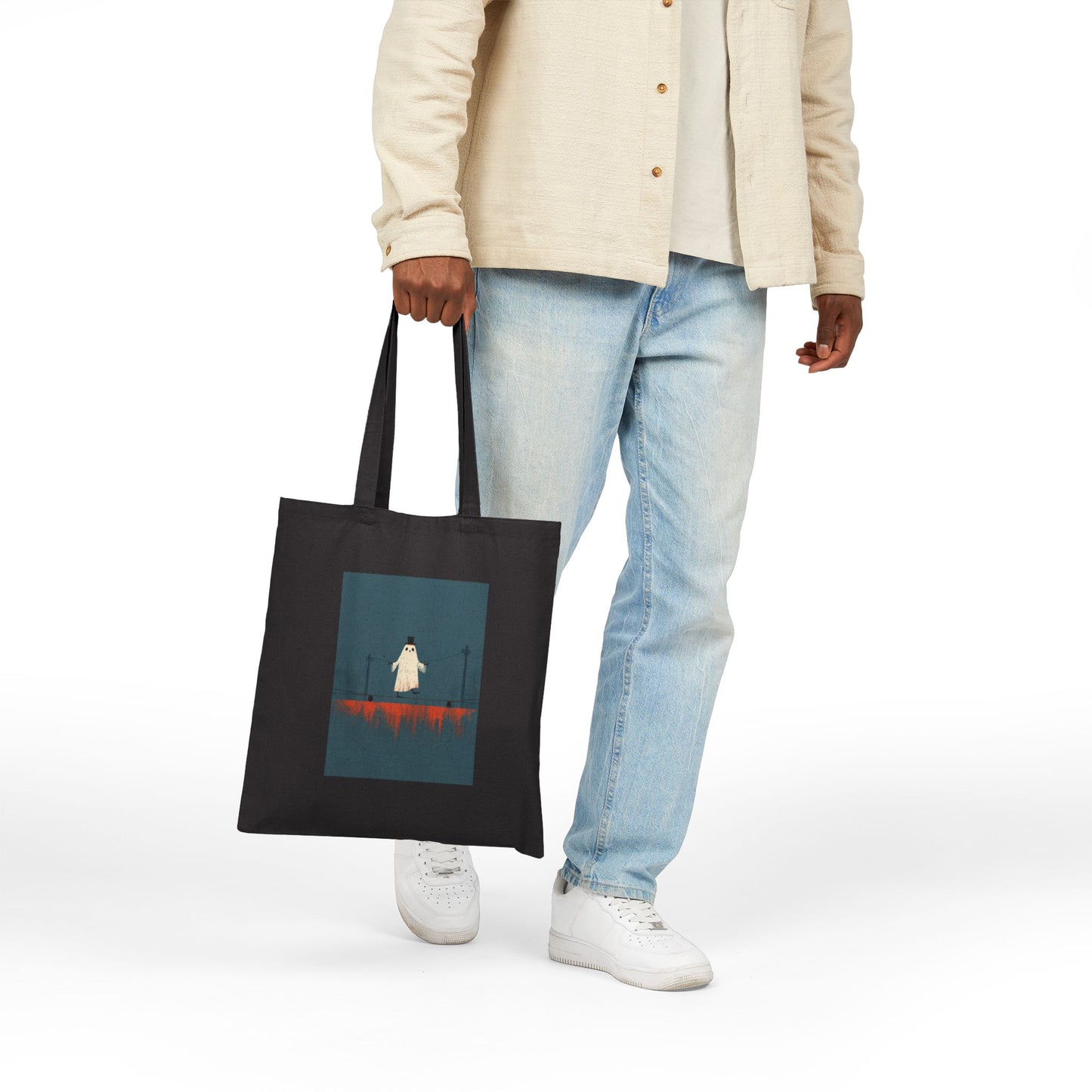 Ghost On A High Wire Cotton Tote Bag — Halloween Horror Art Tote