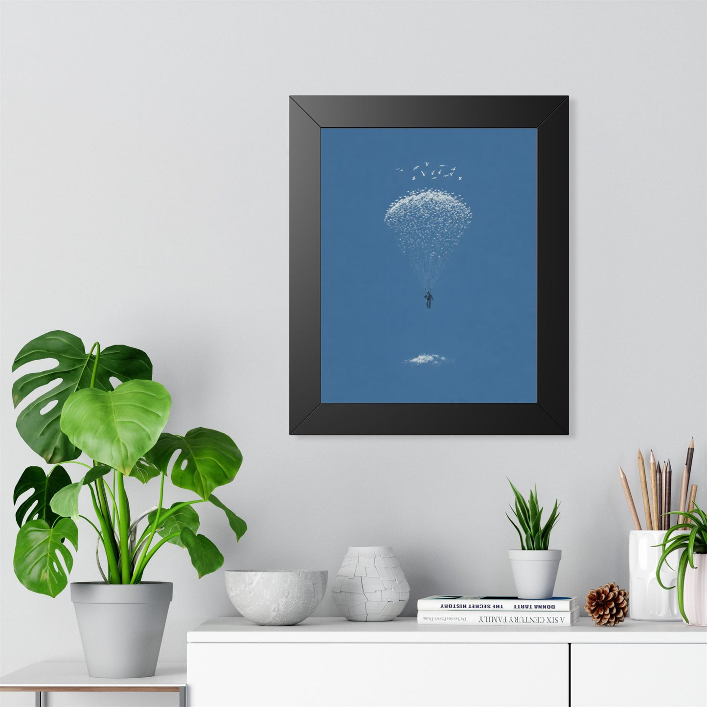 Framed Digital Print— Sky Diver Parachute Bird Cluster Minimal Art Print