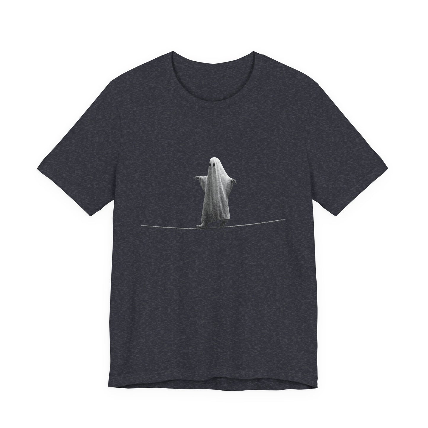 Ghost Balancer T‑Shirt — Minimalist Cute Ghost on Tightrope Tee