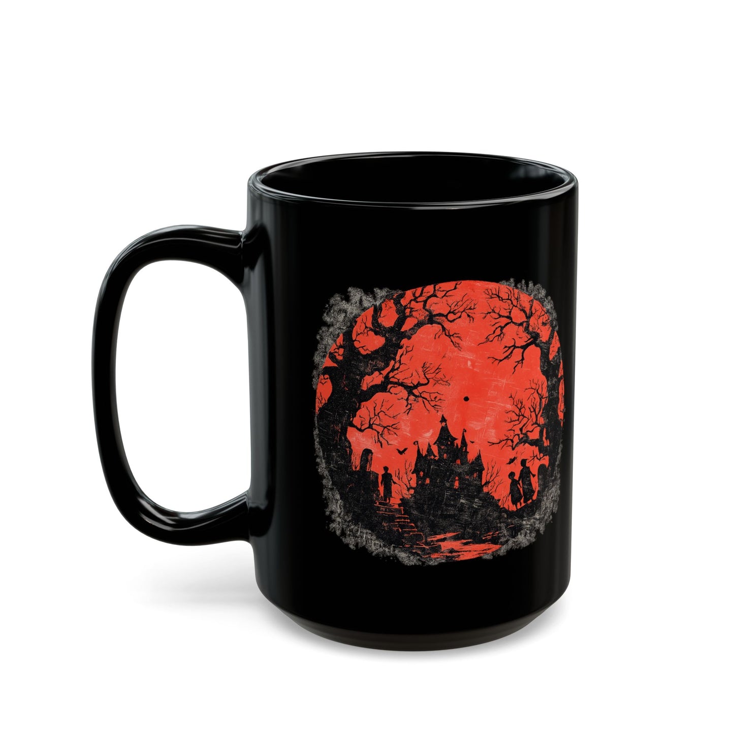 Halloween Castle Mug — Red Moon Haunted House Coffee Cup (11oz & 15oz)
