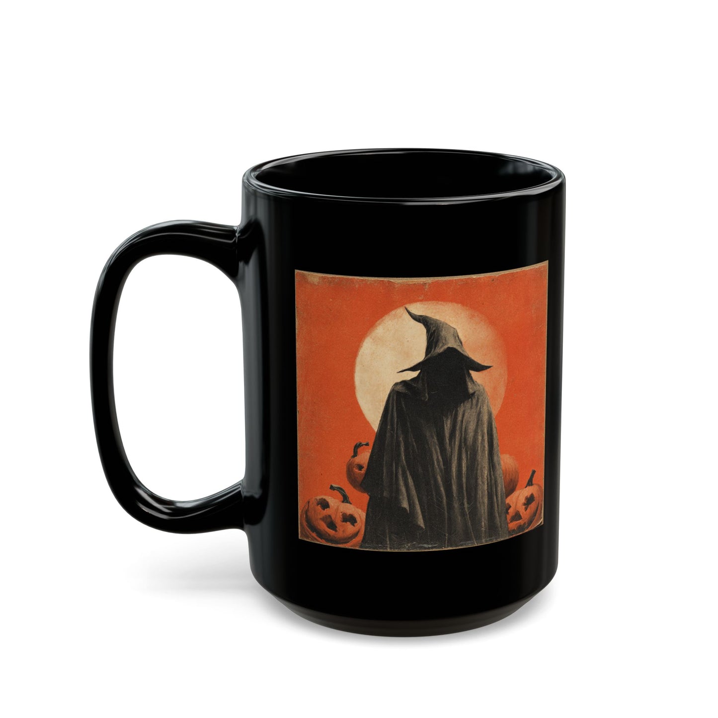 Halloween Witch Pumpkin Black Mug – Vintage Spooky Coffee Cup (11oz/15oz)