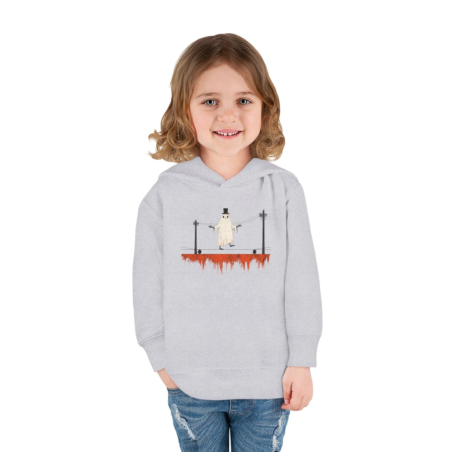 Toddler Hoodie — Cute Ghost on Haunted High Wire Halloween Pullover