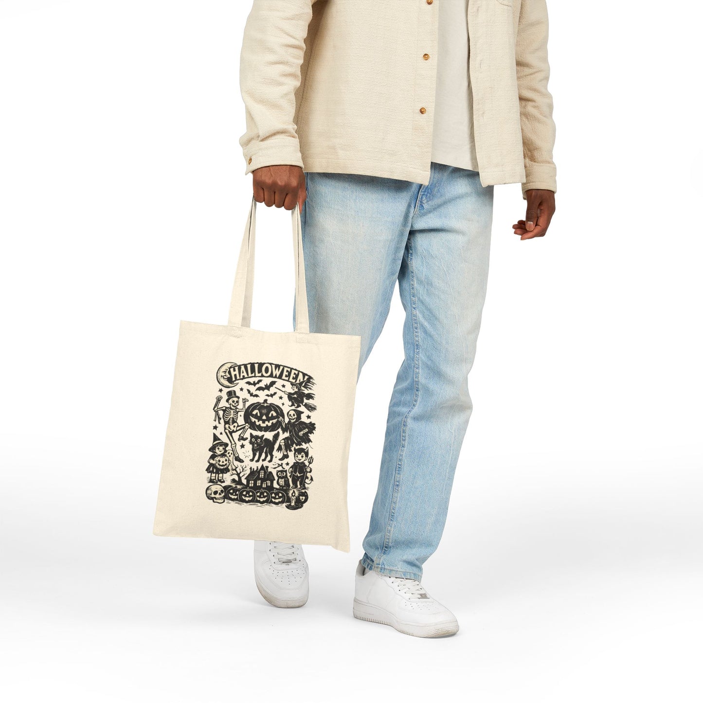 Kids Halloween Vintage Pumpkin Trick or Treat Bag — Retro Spooky Canvas Grocery Tote