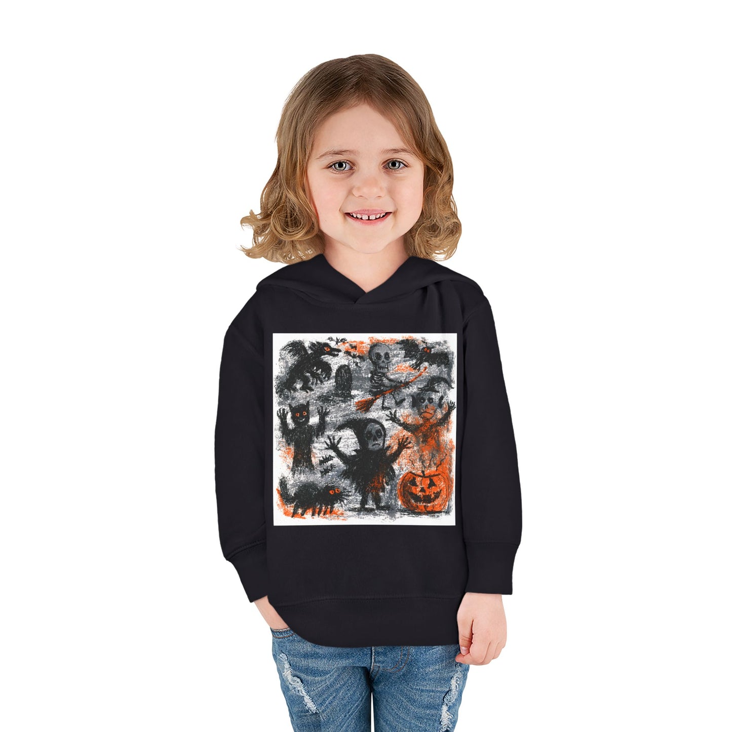 Spooky Halloween Scene Toddler Hoodie | Pumpkin, Ghosts & Bats