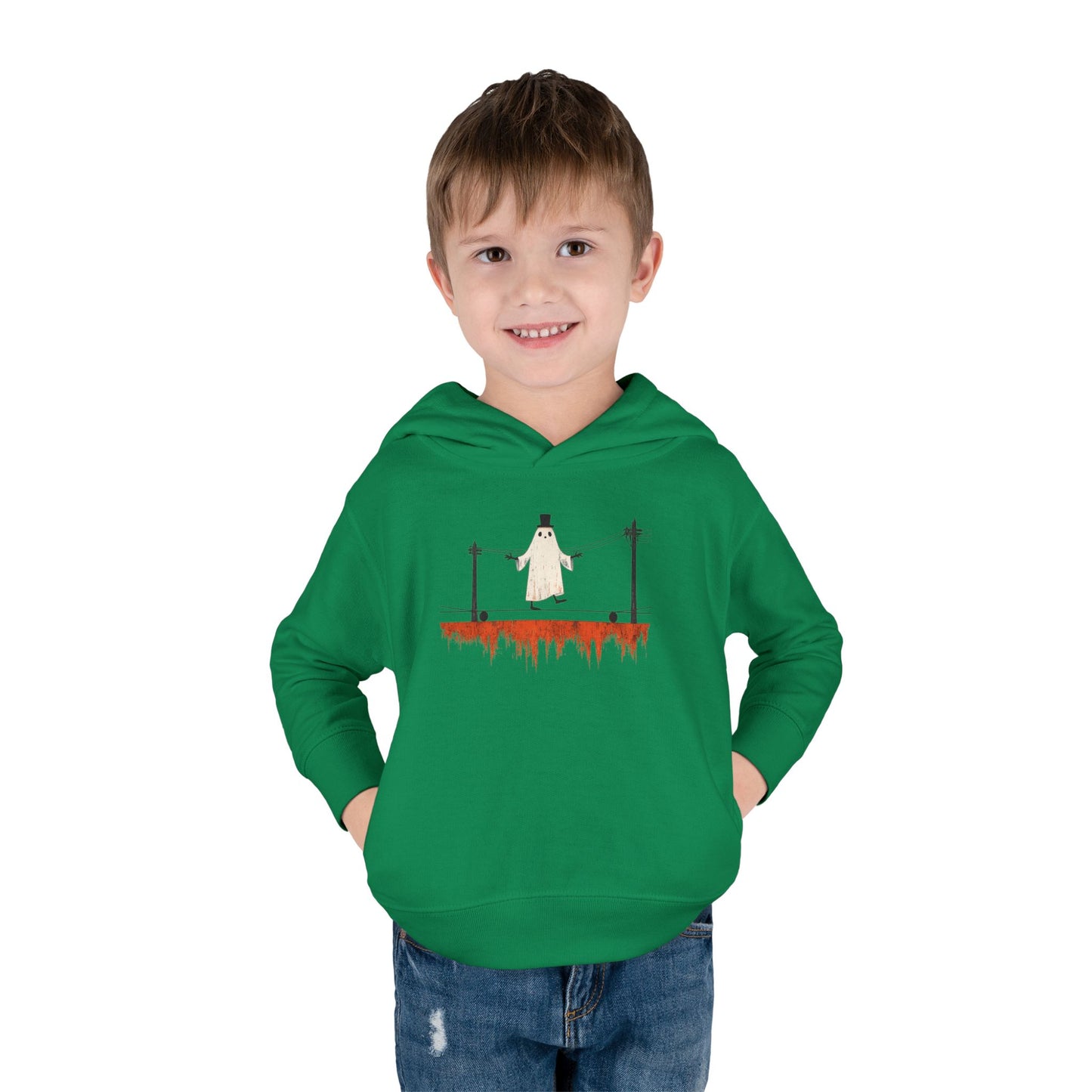 Toddler Hoodie — Cute Ghost on Haunted High Wire Halloween Pullover