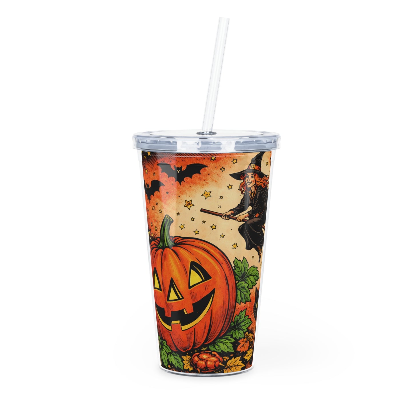 Halloween Jack-O'-Lantern Plastic Tumbler with Straw