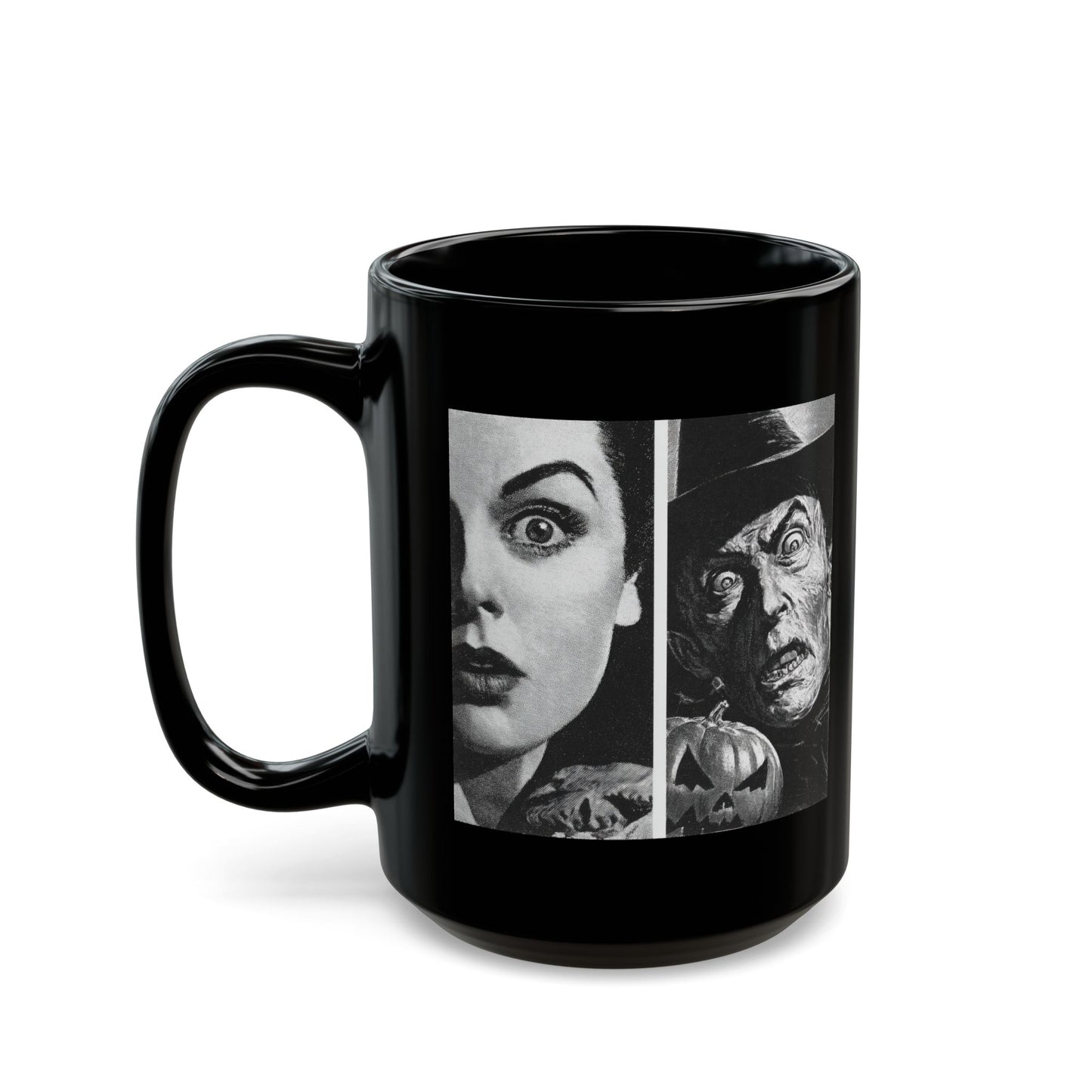 Black Horror Faces Mug — Vintage Silent Film Halloween Coffee Cup (11oz/15oz)