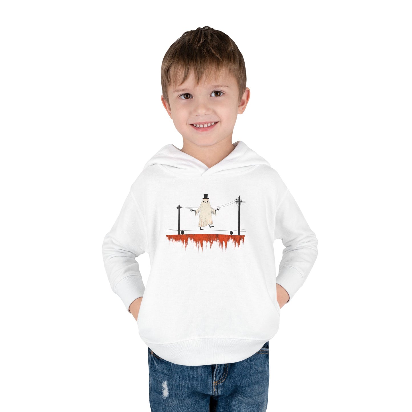 Toddler Hoodie — Cute Ghost on Haunted High Wire Halloween Pullover