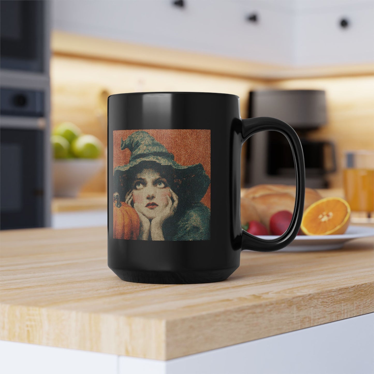 Vintage Witch Pumpkin Black Mug – Halloween Retro Coffee Cup (11oz & 15oz)