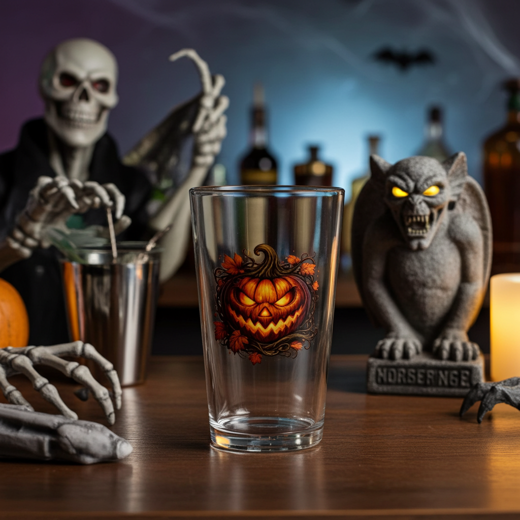 Halloween Haunted Jack-O-Lantern Beer Glass — 16oz Jack-o'-Lantern Beer Pint