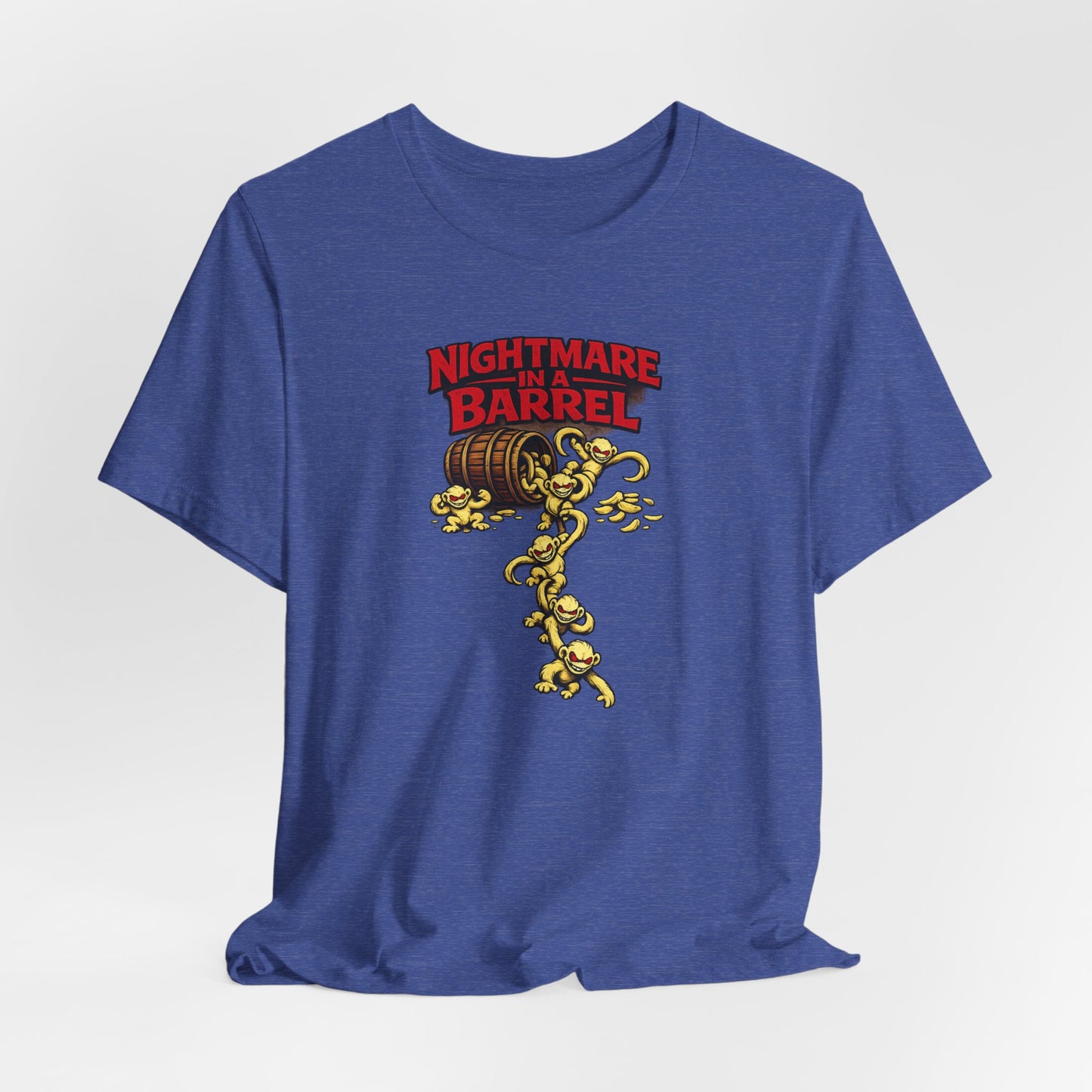 Nightmare in a Barrel T-Shirt — Vintage Horror Barrel Monkey Graphic Tee