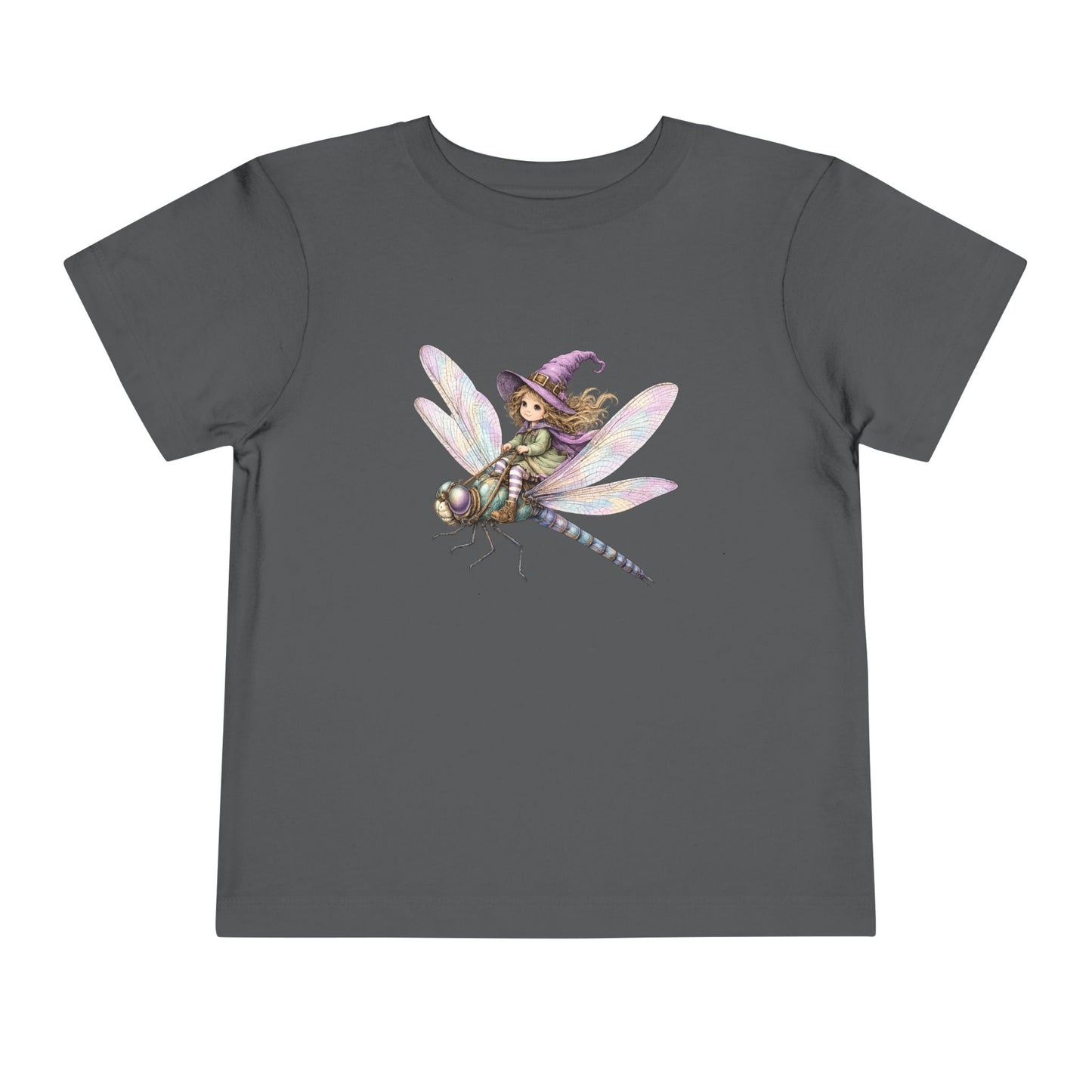 Fairy Witch Riding Dragonfly Toddler Tee | Magical Woodland Illustration