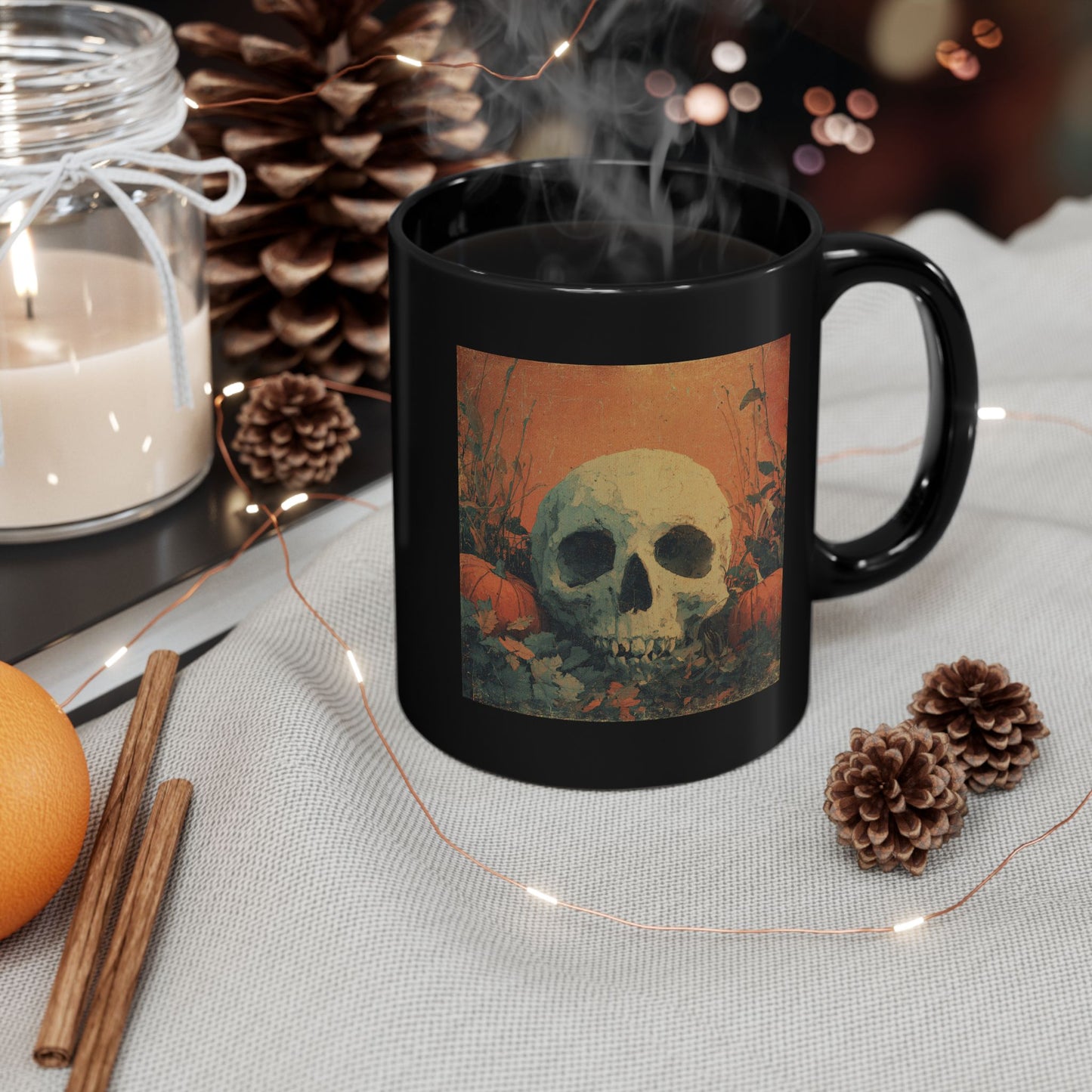 Skull & Pumpkin Halloween Mug — Spooky Gothic Coffee Cup (11oz/15oz)