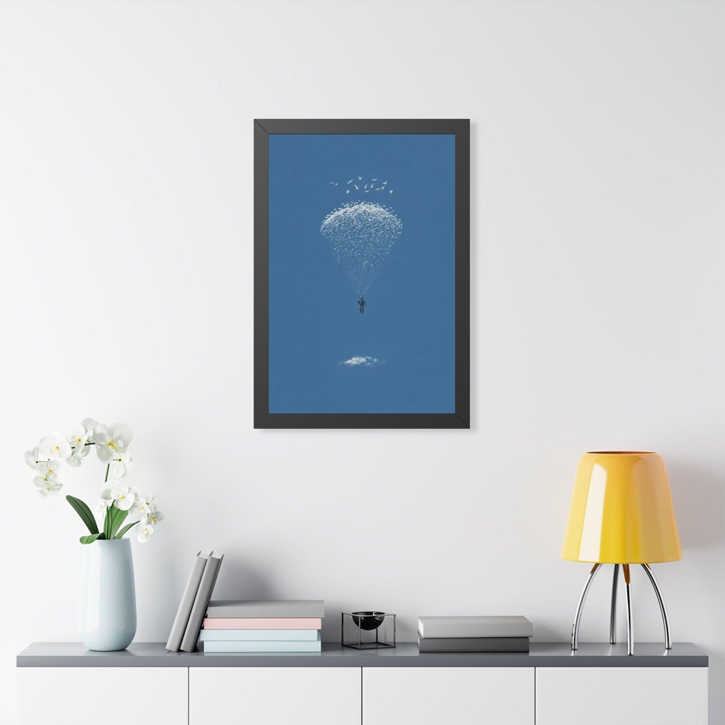 Framed Digital Print— Sky Diver Parachute Bird Cluster Minimal Art Print
