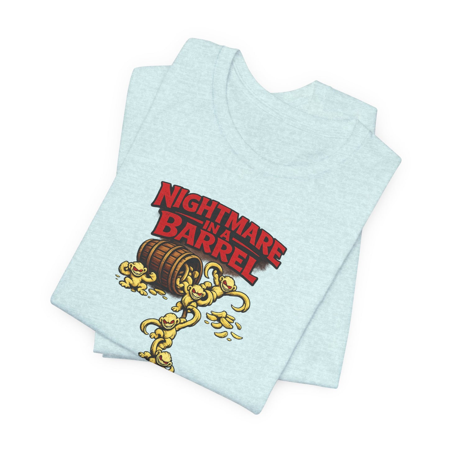 Nightmare in a Barrel T-Shirt — Vintage Horror Barrel Monkey Graphic Tee