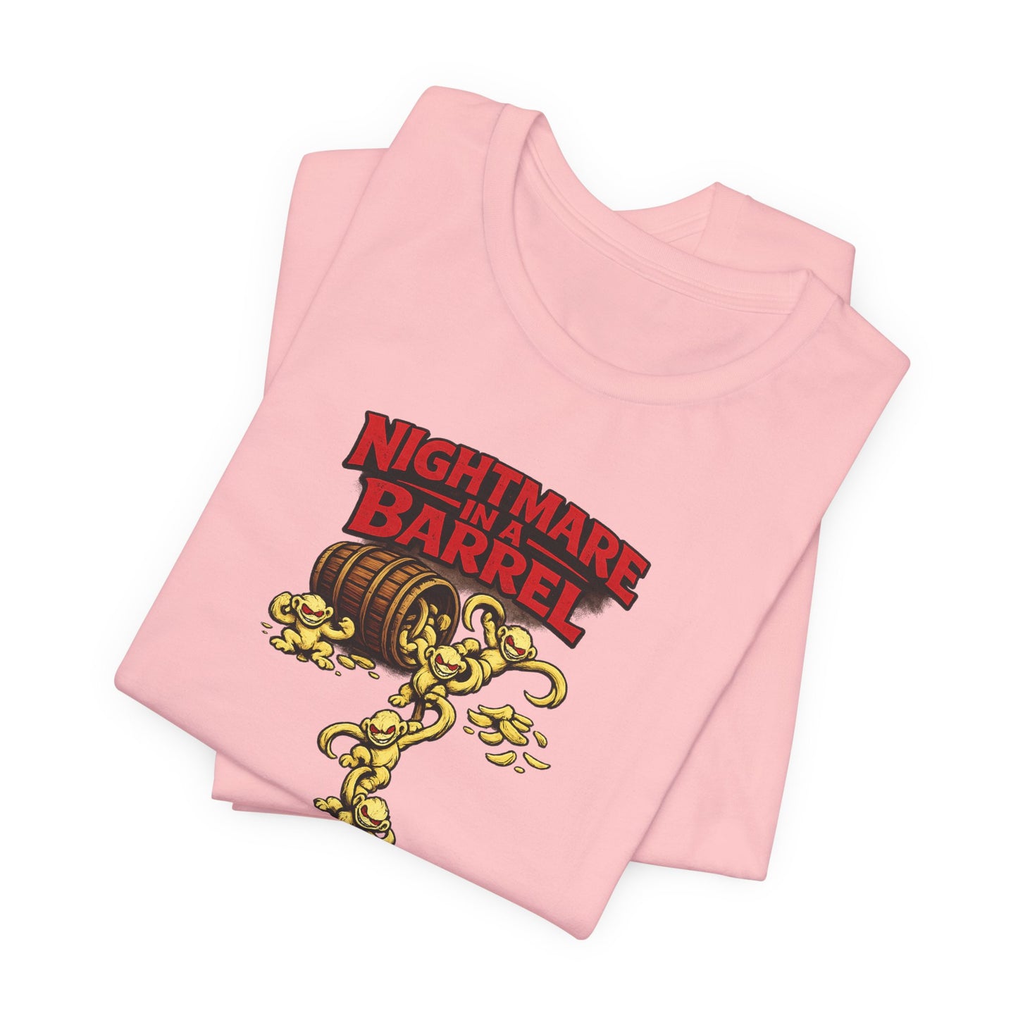 Nightmare in a Barrel T-Shirt — Vintage Horror Barrel Monkey Graphic Tee