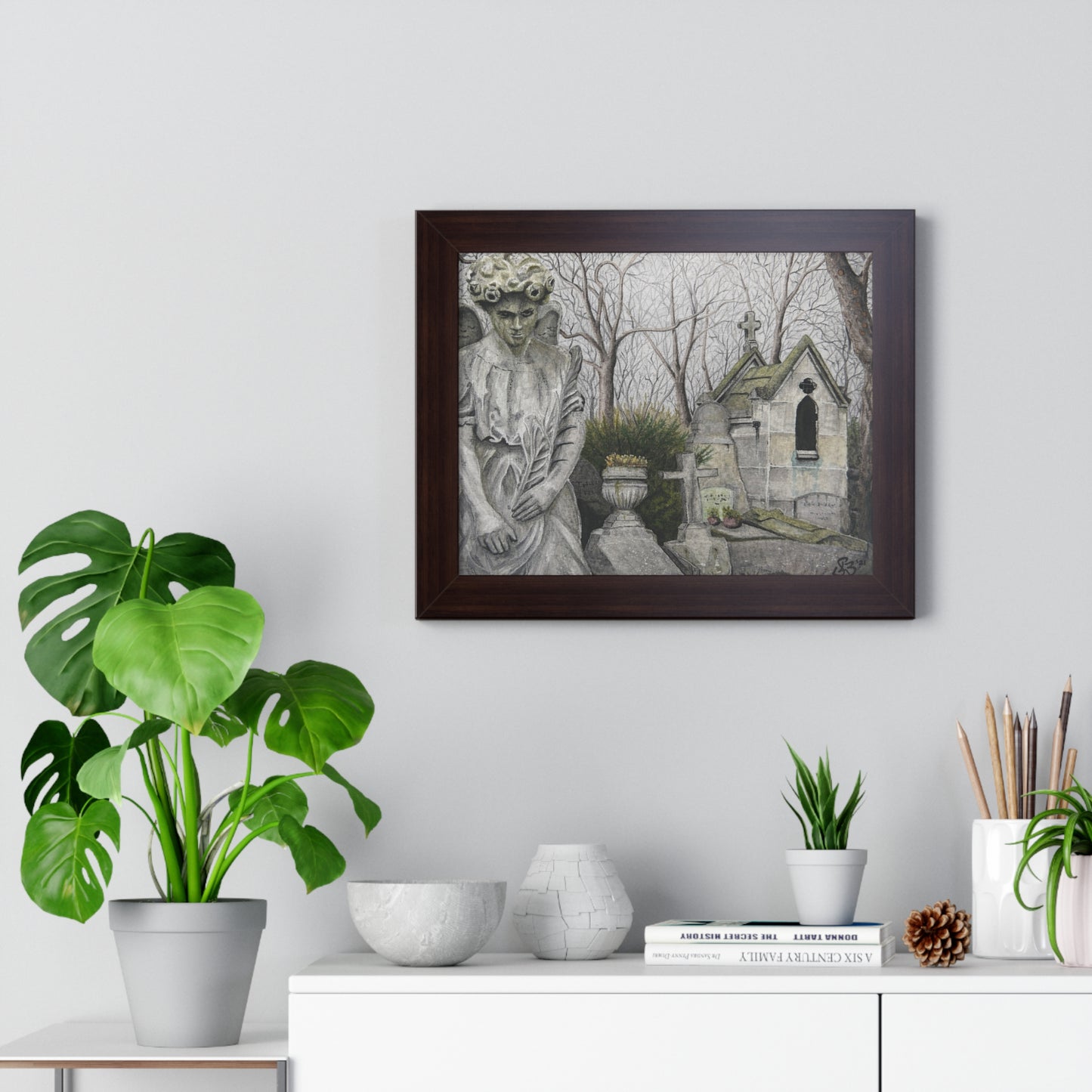Framed Horizontal Poster — Gothic Cemetery Graveyard Art Print