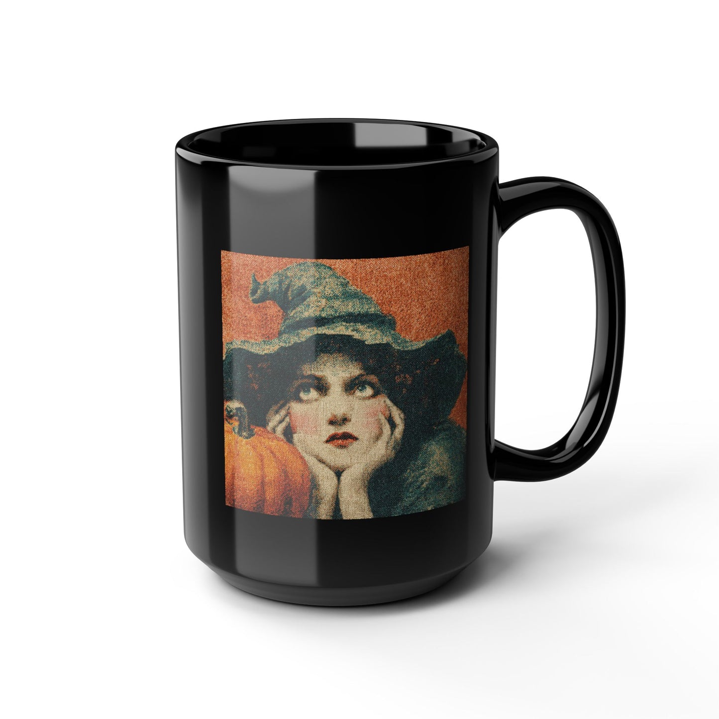 Vintage Witch Pumpkin Black Mug – Halloween Retro Coffee Cup (11oz & 15oz)