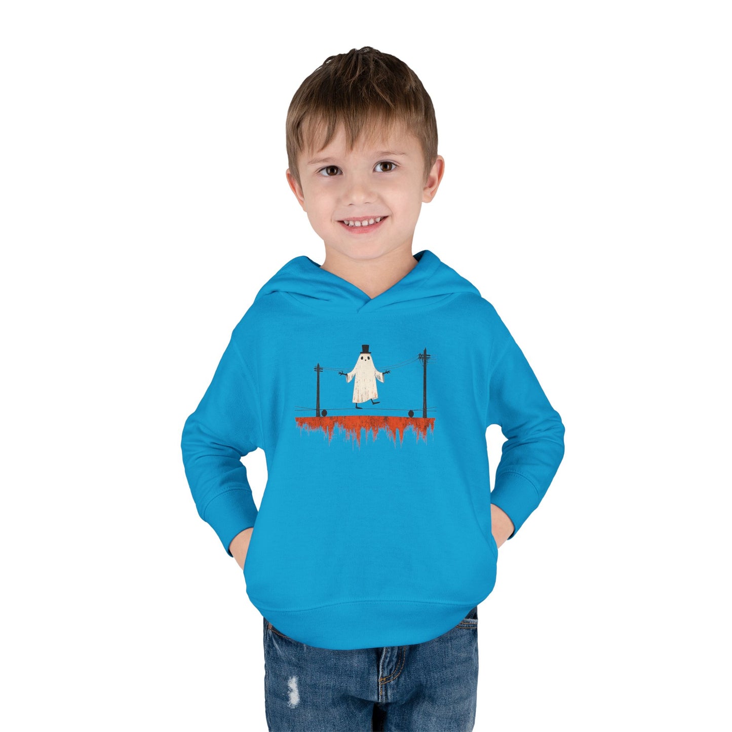 Toddler Hoodie — Cute Ghost on Haunted High Wire Halloween Pullover