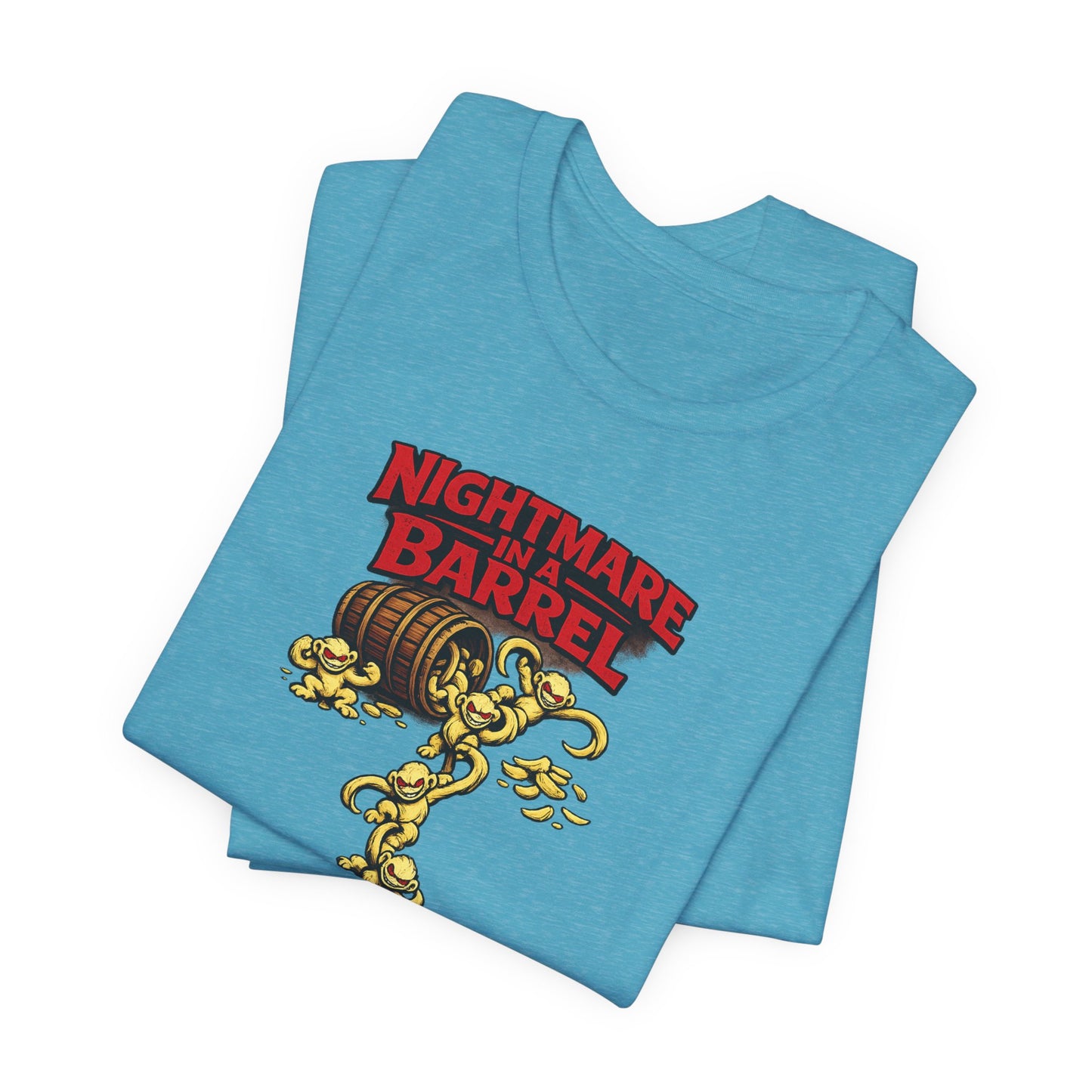 Nightmare in a Barrel T-Shirt — Vintage Horror Barrel Monkey Graphic Tee