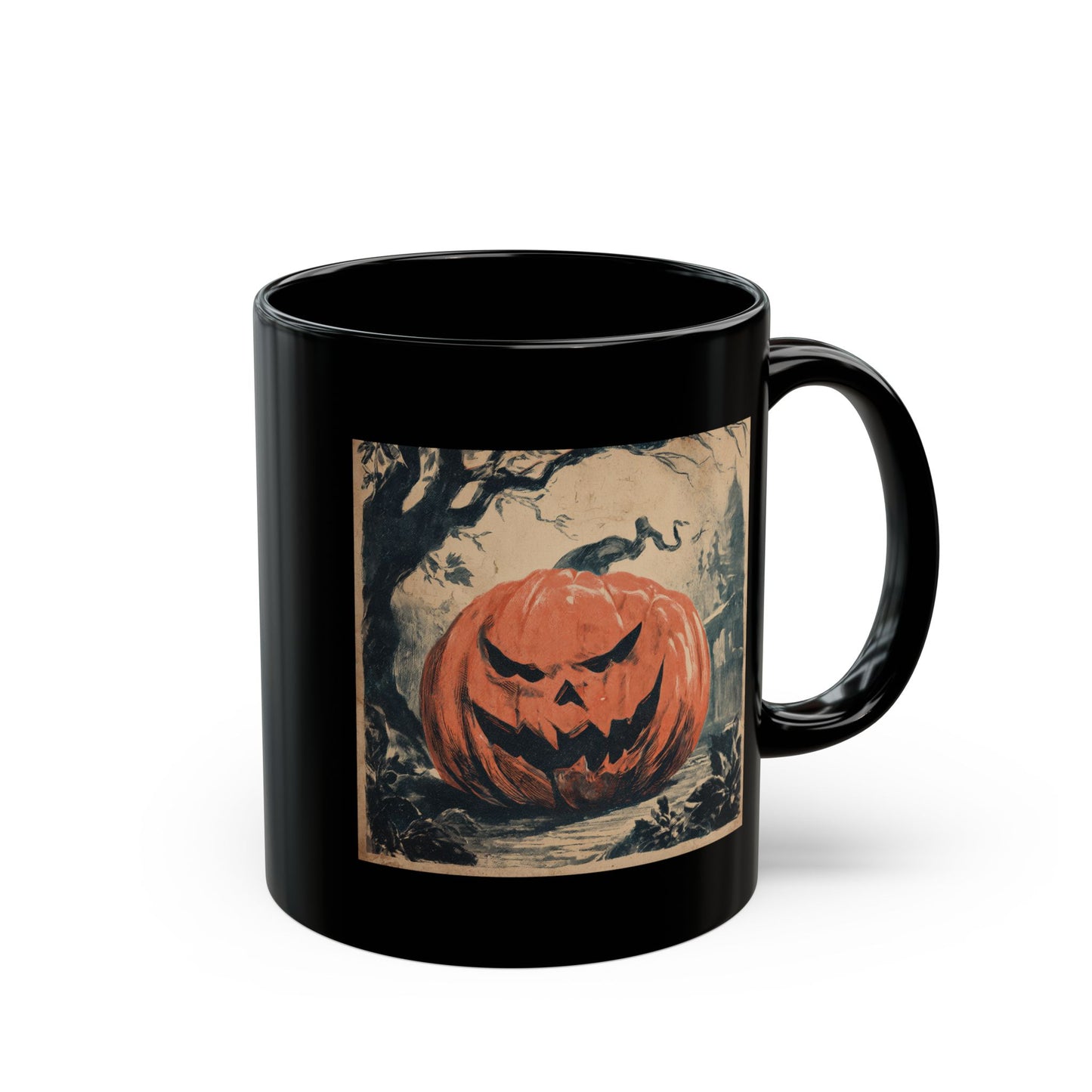 Halloween Pumpkin Jack-O'-Lantern Black Mug — Spooky Vintage Halloween Coffee Cup (11oz, 15oz)