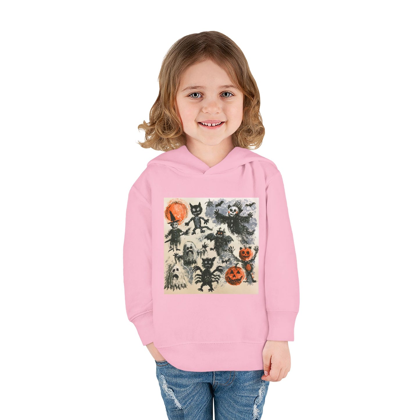 Vintage Halloween Monsters Toddler Hoodie | Ghosts, Cats, Pumpkins