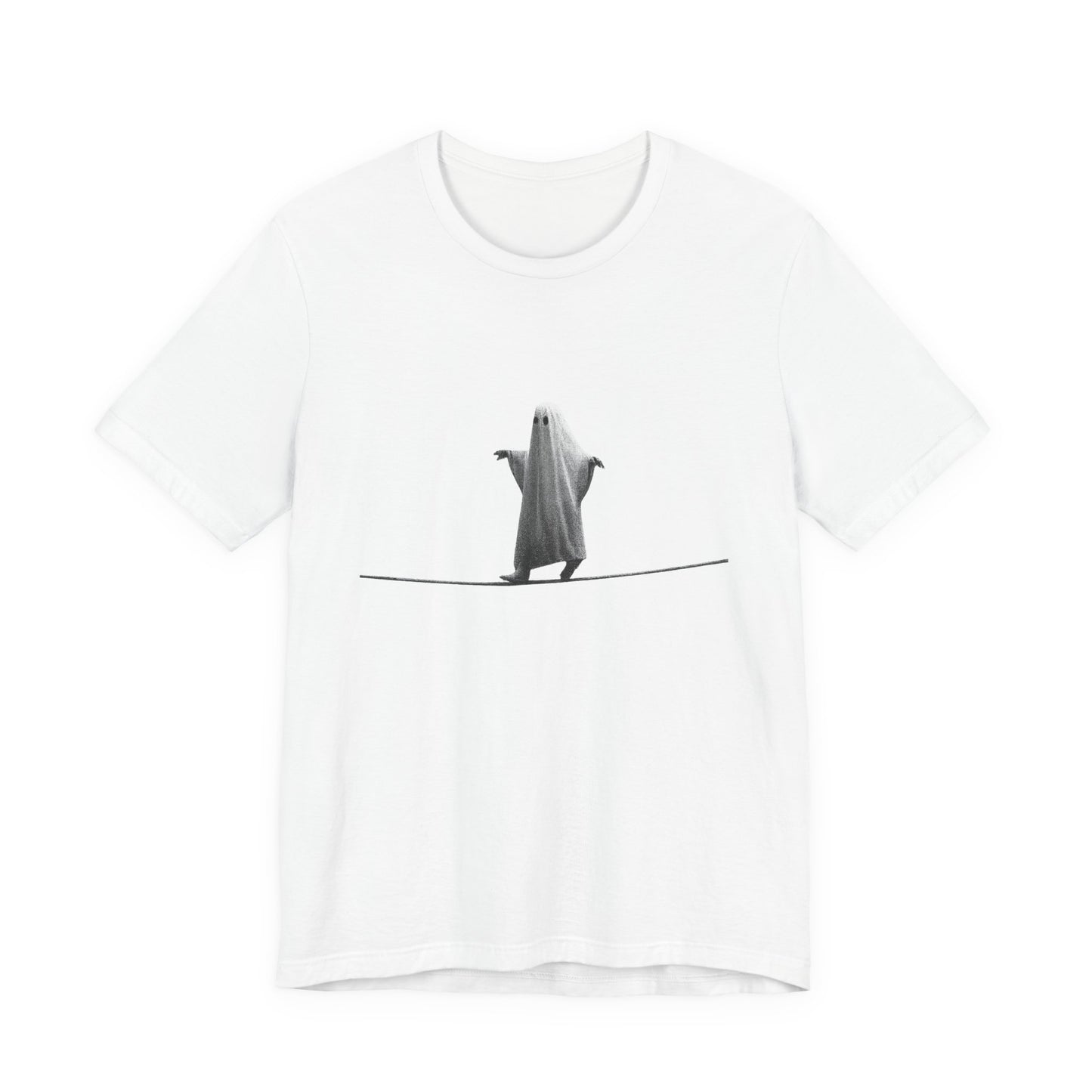 Ghost Balancer T‑Shirt — Minimalist Cute Ghost on Tightrope Tee