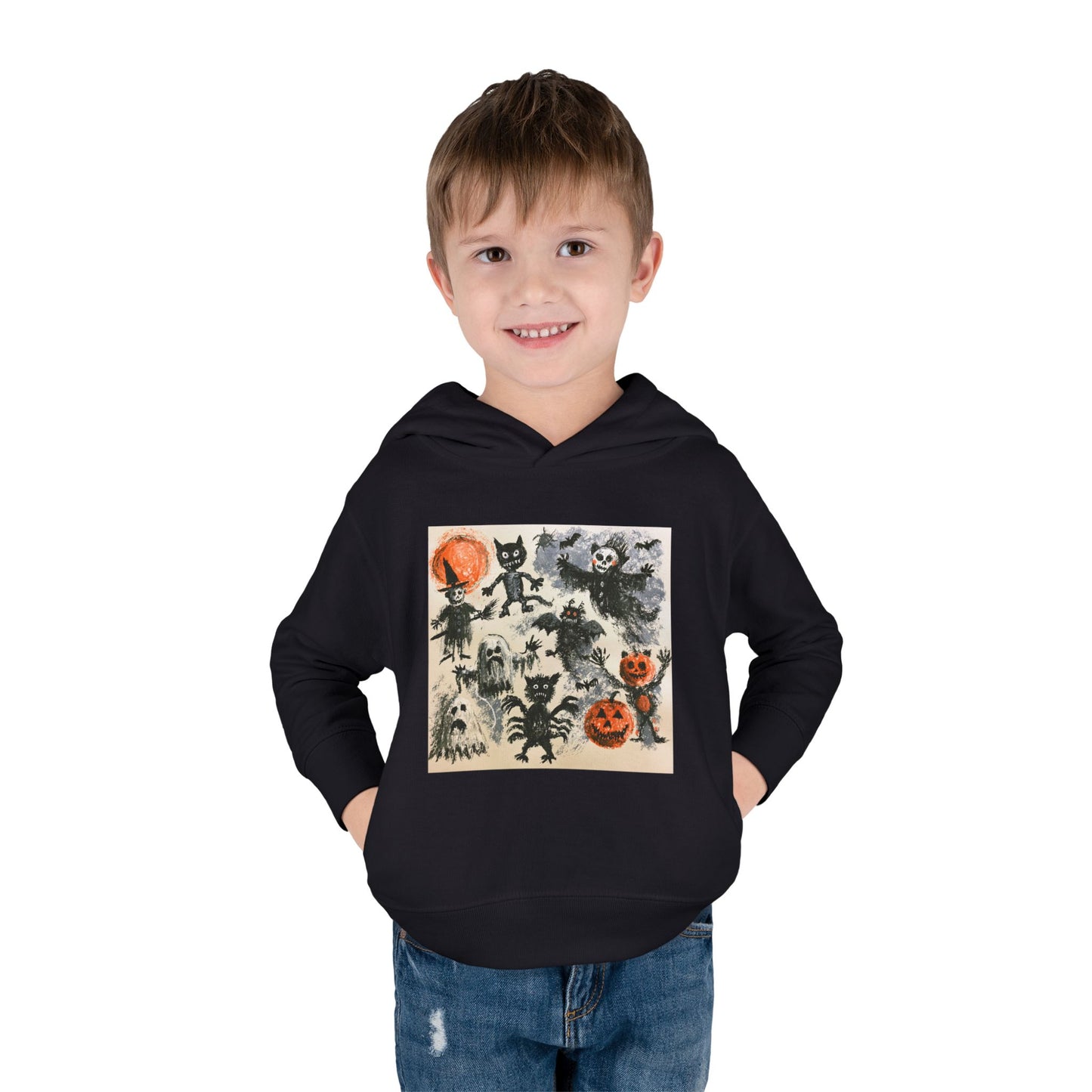 Vintage Halloween Monsters Toddler Hoodie | Ghosts, Cats, Pumpkins