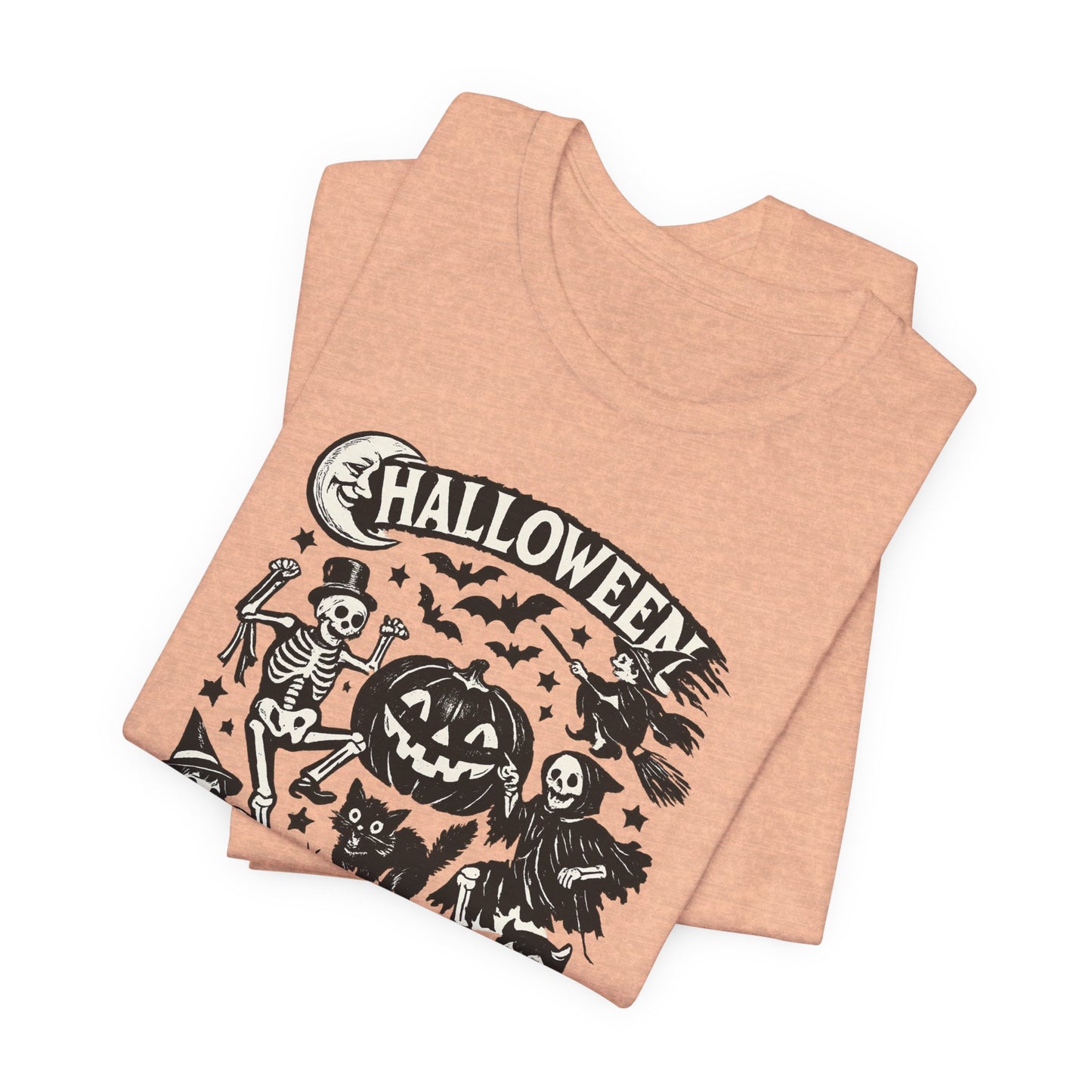 Halloween Vintage Monsters Tee — Retro Pumpkin, Skeleton & Haunted House T-Shirt