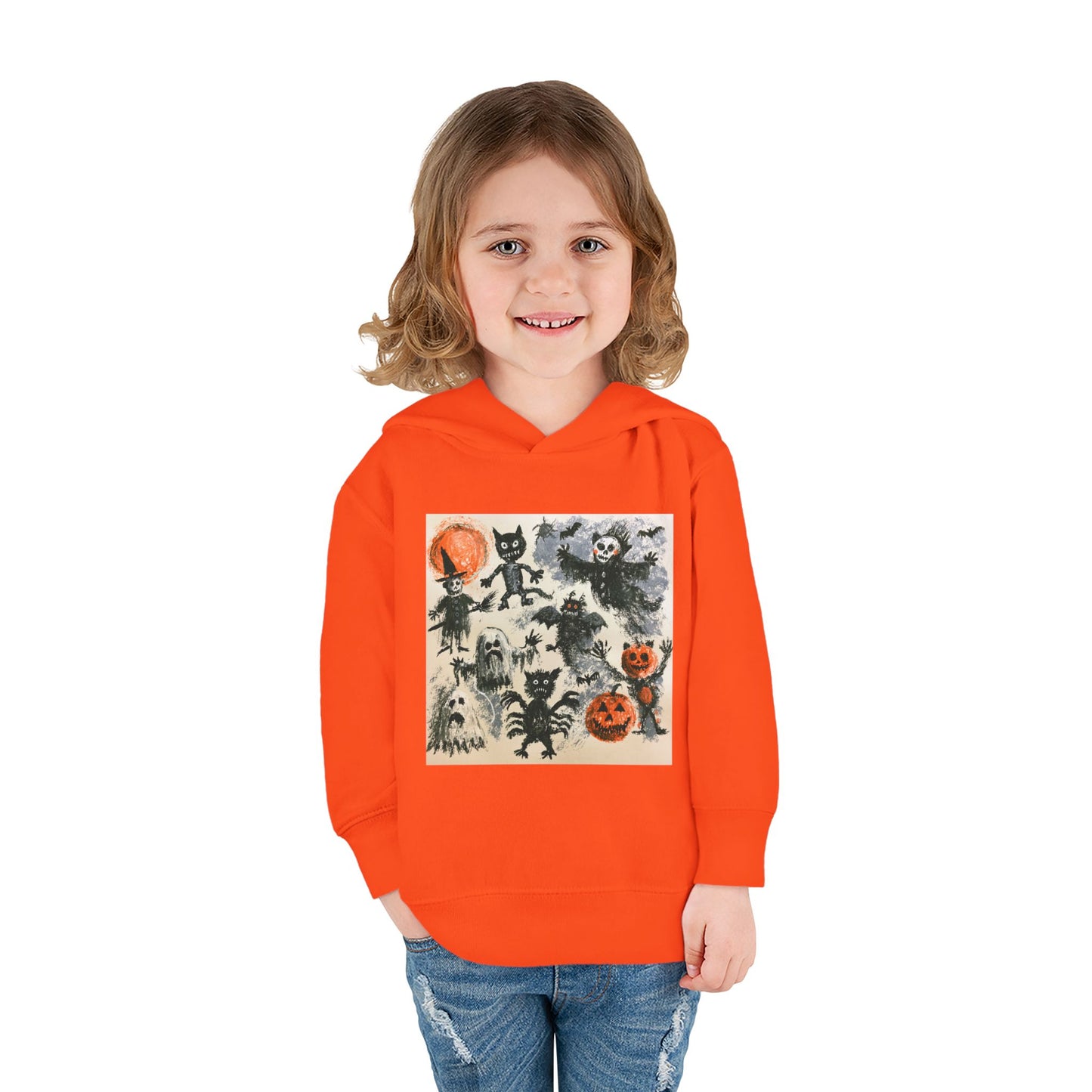 Vintage Halloween Monsters Toddler Hoodie | Ghosts, Cats, Pumpkins