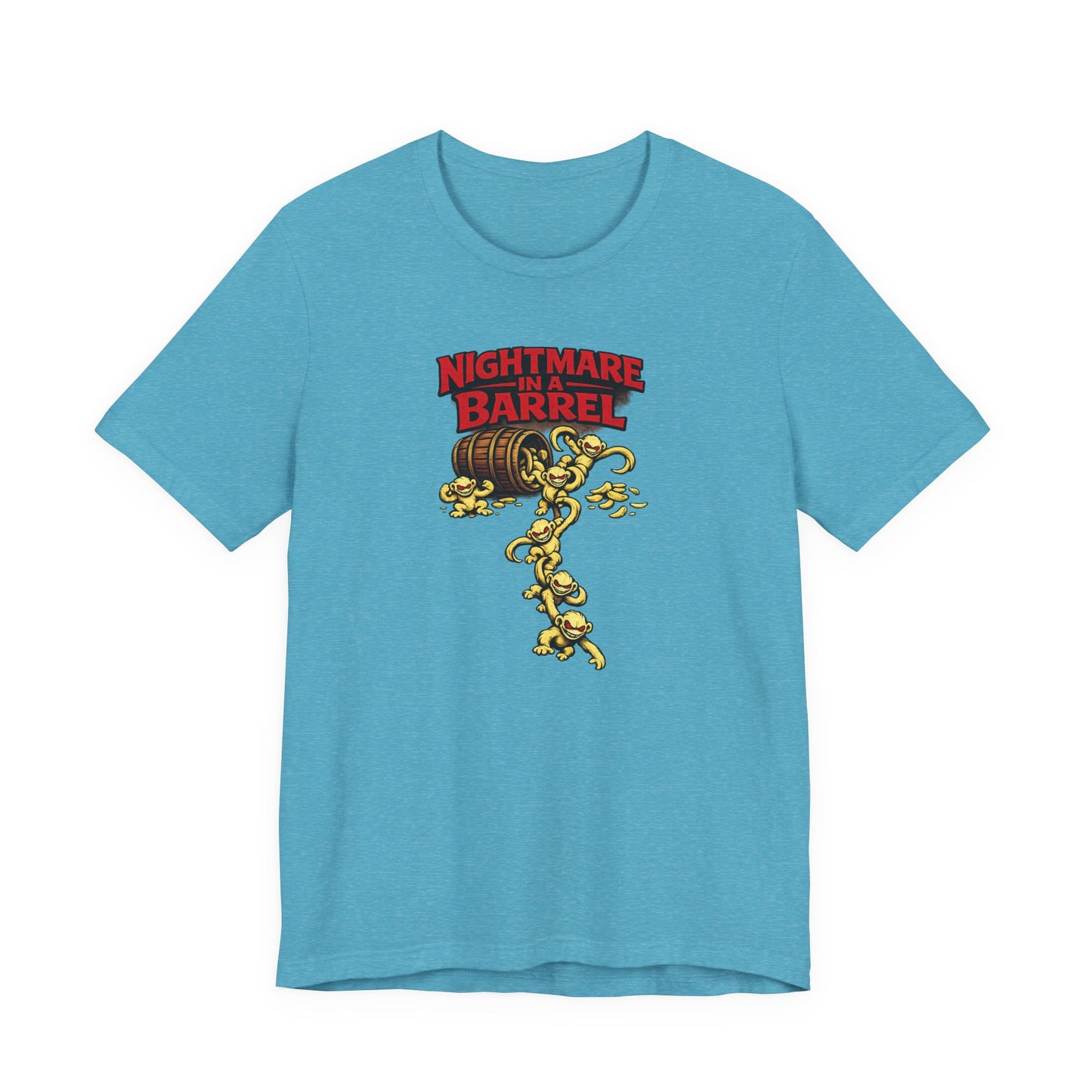 Nightmare in a Barrel T-Shirt — Vintage Horror Barrel Monkey Graphic Tee