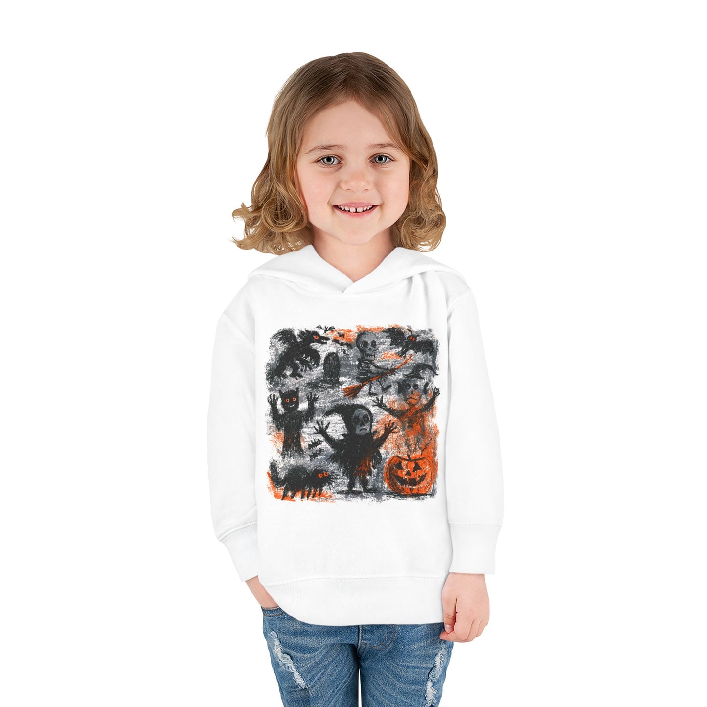 Spooky Halloween Scene Toddler Hoodie | Pumpkin, Ghosts & Bats