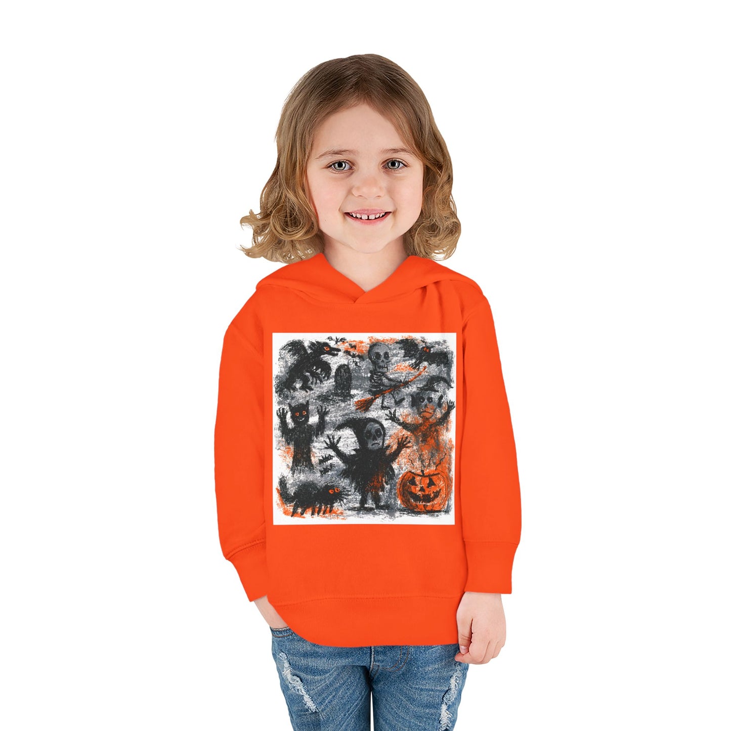 Spooky Halloween Scene Toddler Hoodie | Pumpkin, Ghosts & Bats