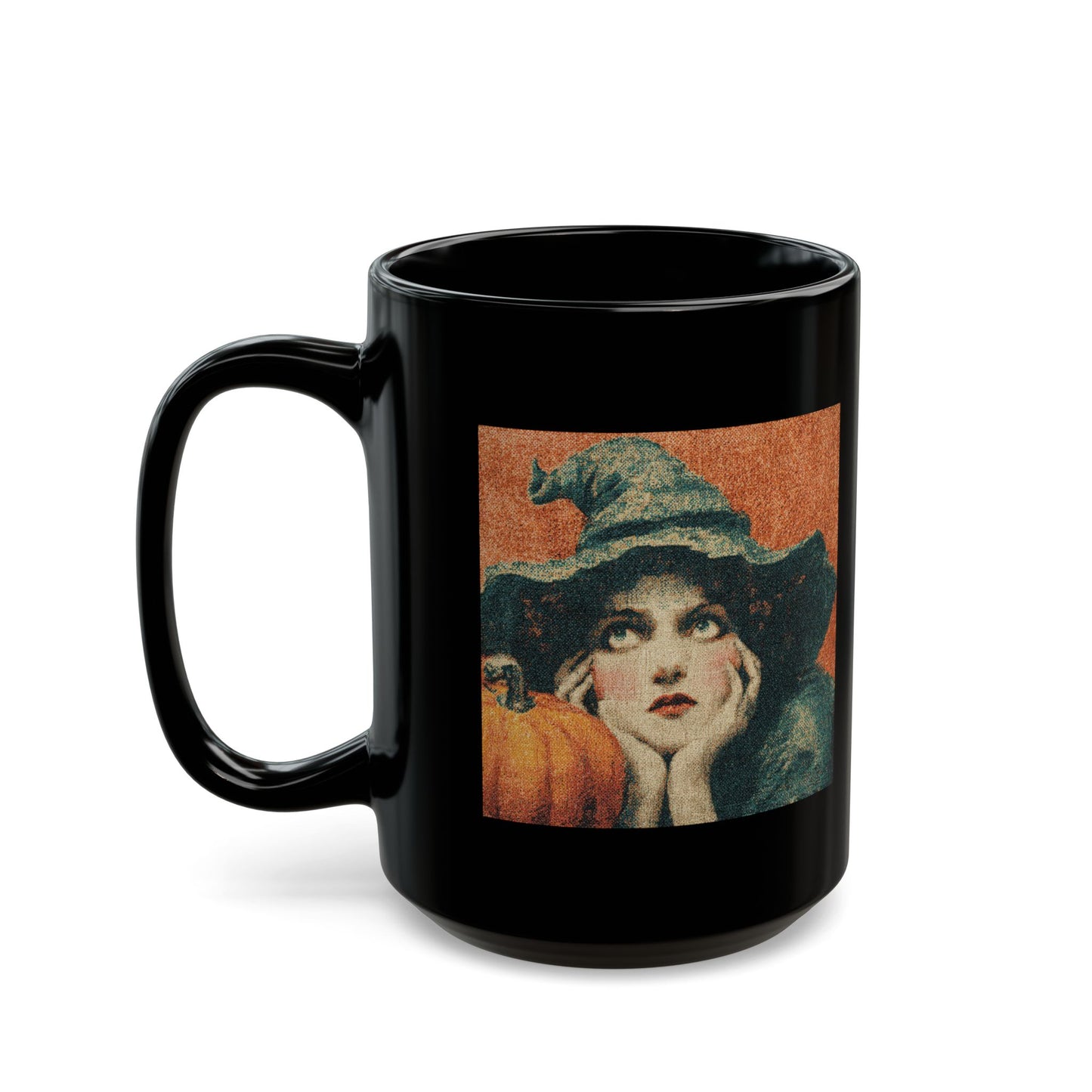 Vintage Witch Pumpkin Black Mug – Halloween Retro Coffee Cup (11oz & 15oz)