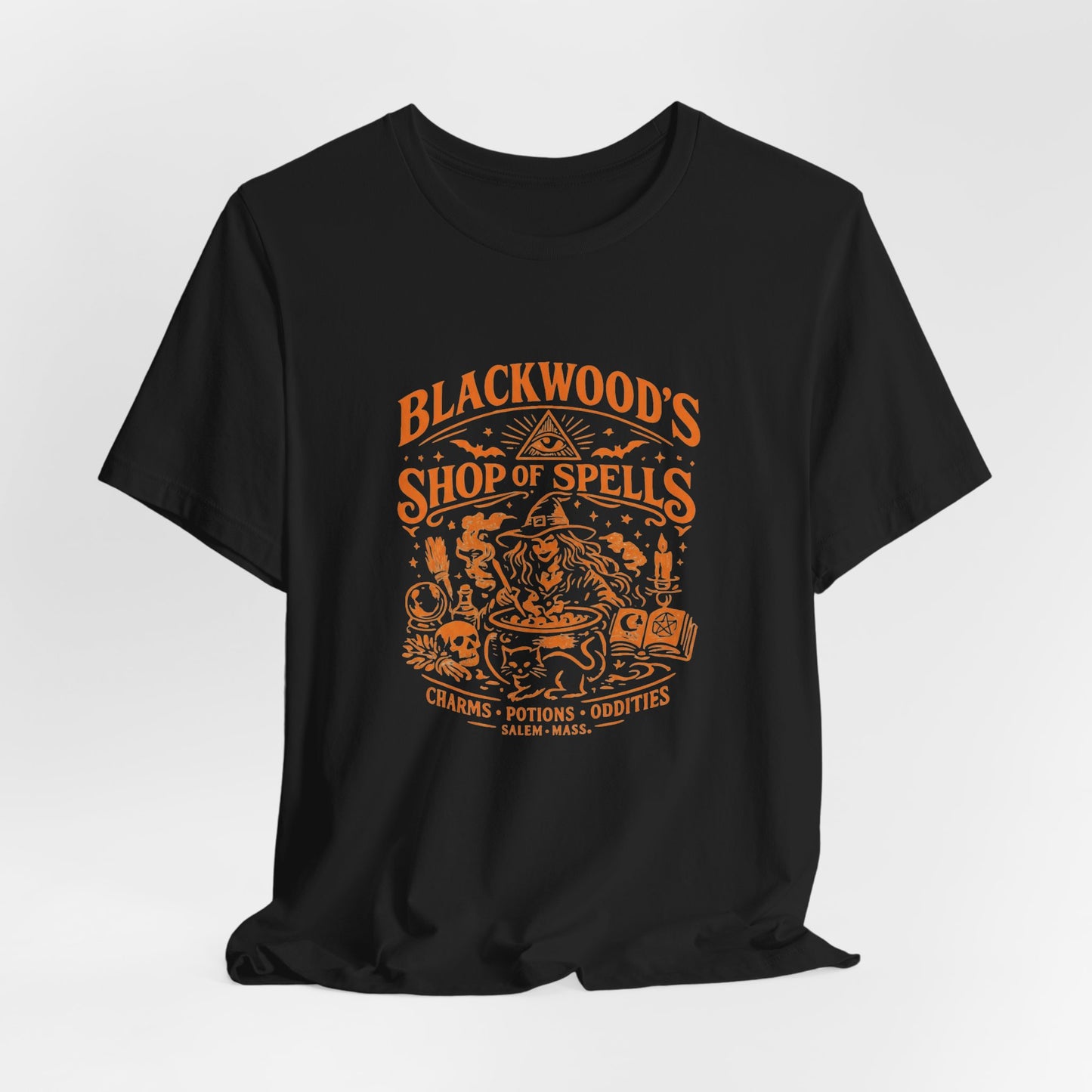 Witchy Graphic Tee — “Blackwood’s Shop of Spells” Vintage Potion T-Shirt