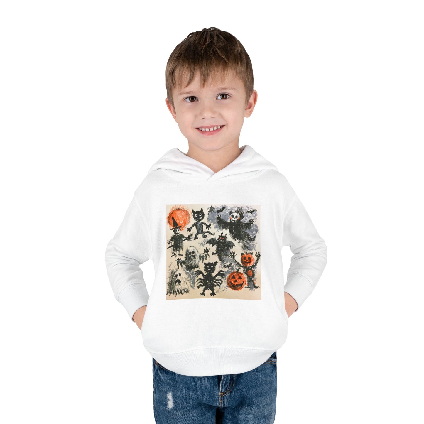 Vintage Halloween Monsters Toddler Hoodie | Ghosts, Cats, Pumpkins