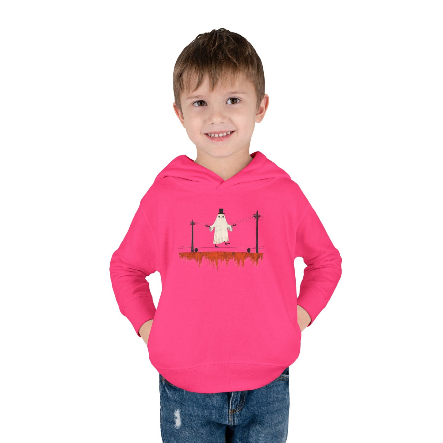 Toddler Hoodie — Cute Ghost on Haunted High Wire Halloween Pullover
