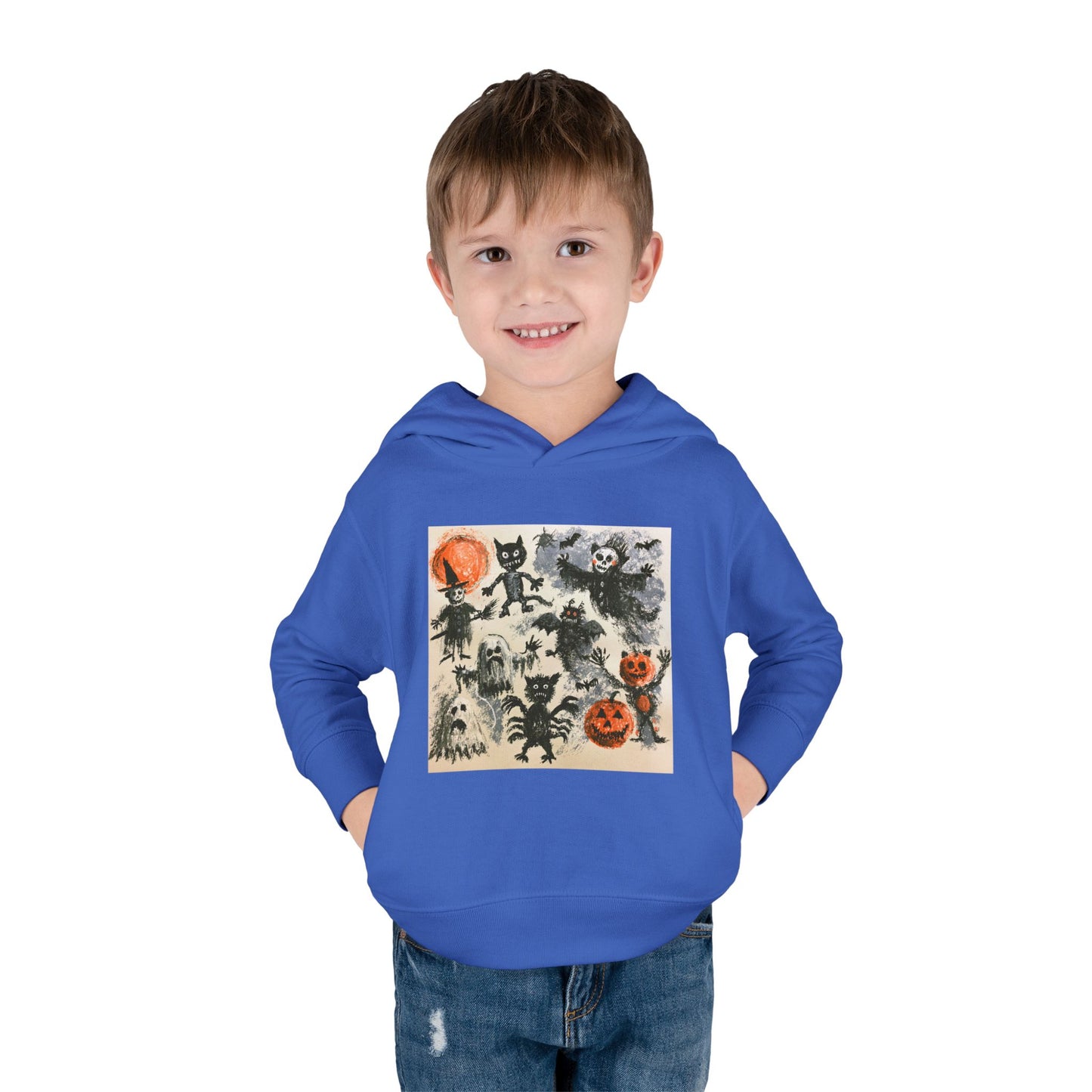 Vintage Halloween Monsters Toddler Hoodie | Ghosts, Cats, Pumpkins