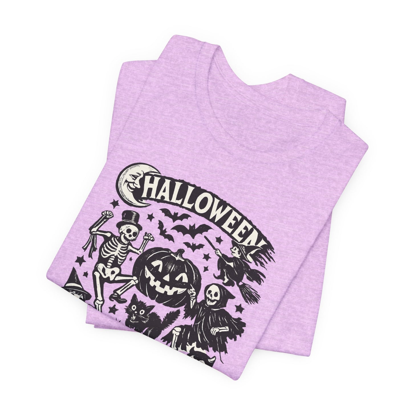 Halloween Vintage Monsters Tee — Retro Pumpkin, Skeleton & Haunted House T-Shirt