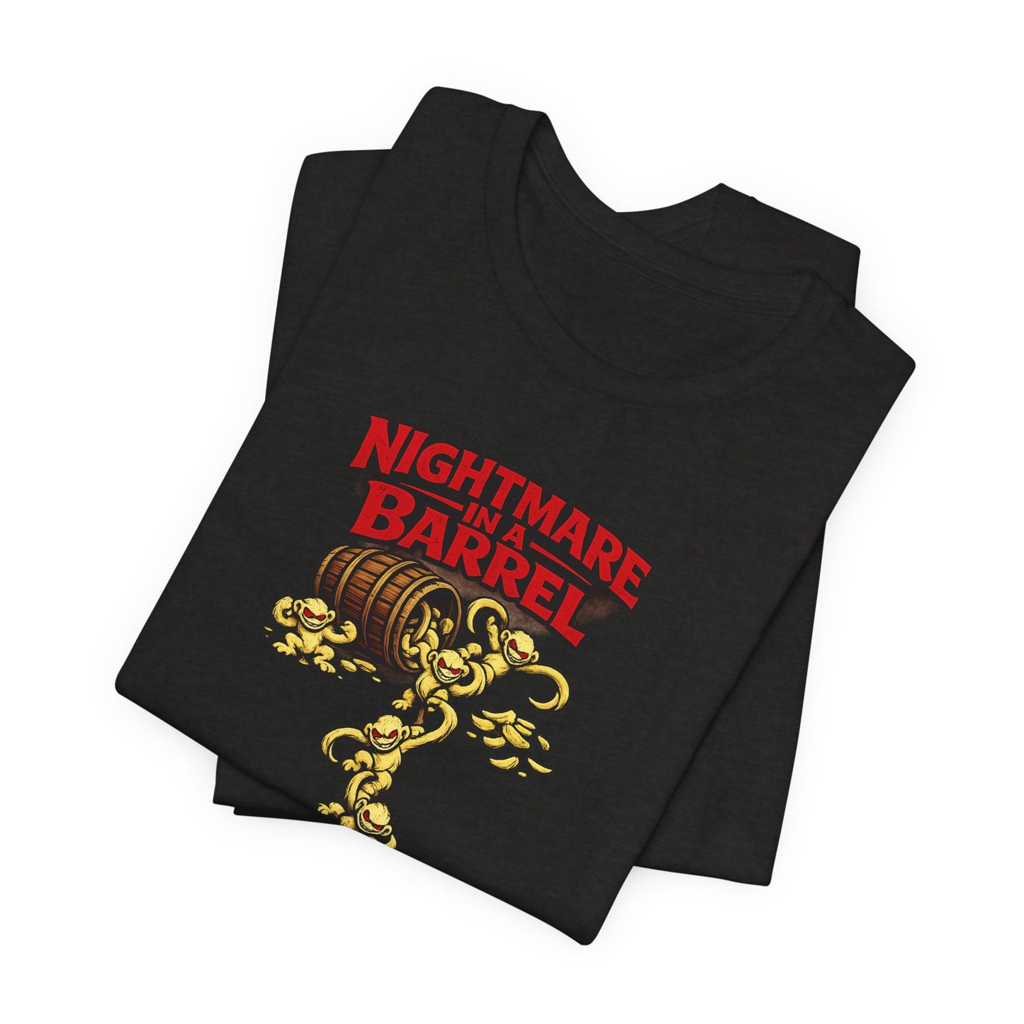 Nightmare in a Barrel T-Shirt — Vintage Horror Barrel Monkey Graphic Tee