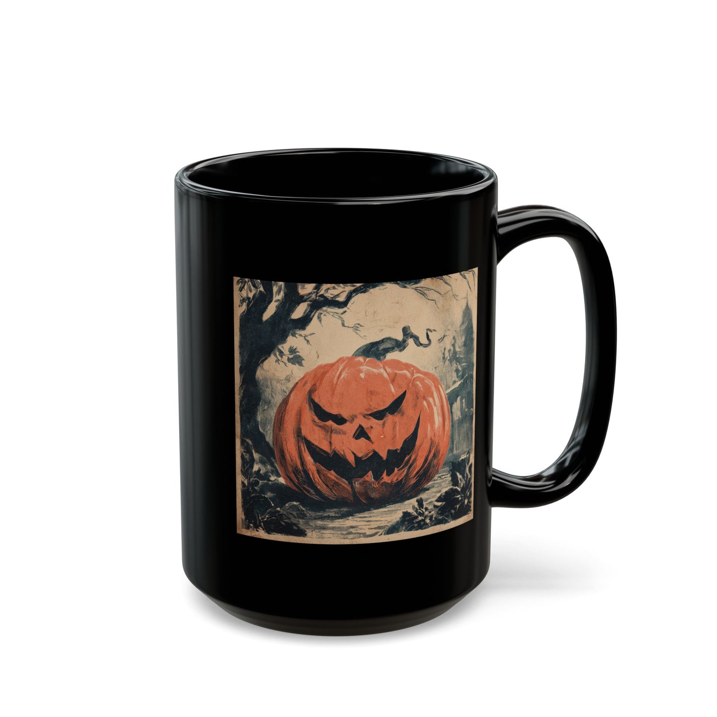 Halloween Pumpkin Jack-O'-Lantern Black Mug — Spooky Vintage Halloween Coffee Cup (11oz, 15oz)