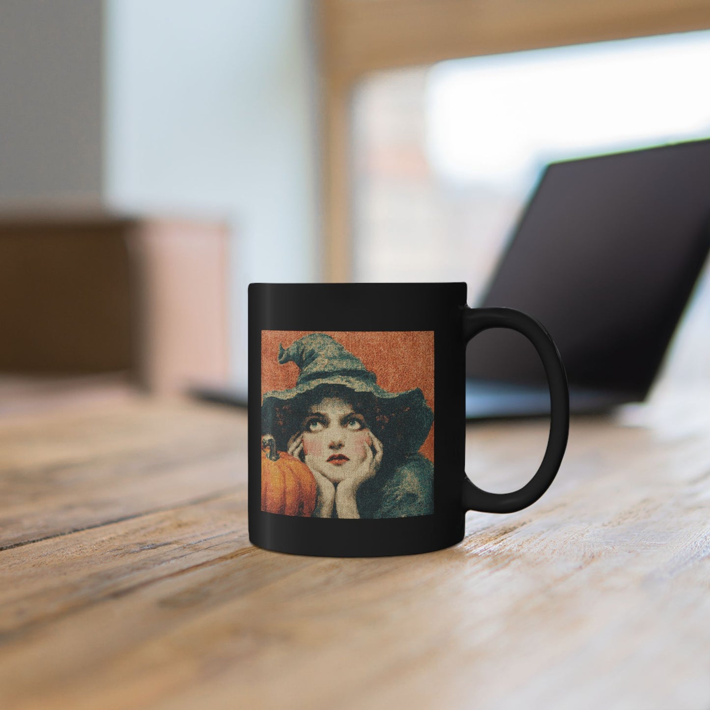 Vintage Witch Pumpkin Black Mug – Halloween Retro Coffee Cup (11oz & 15oz)