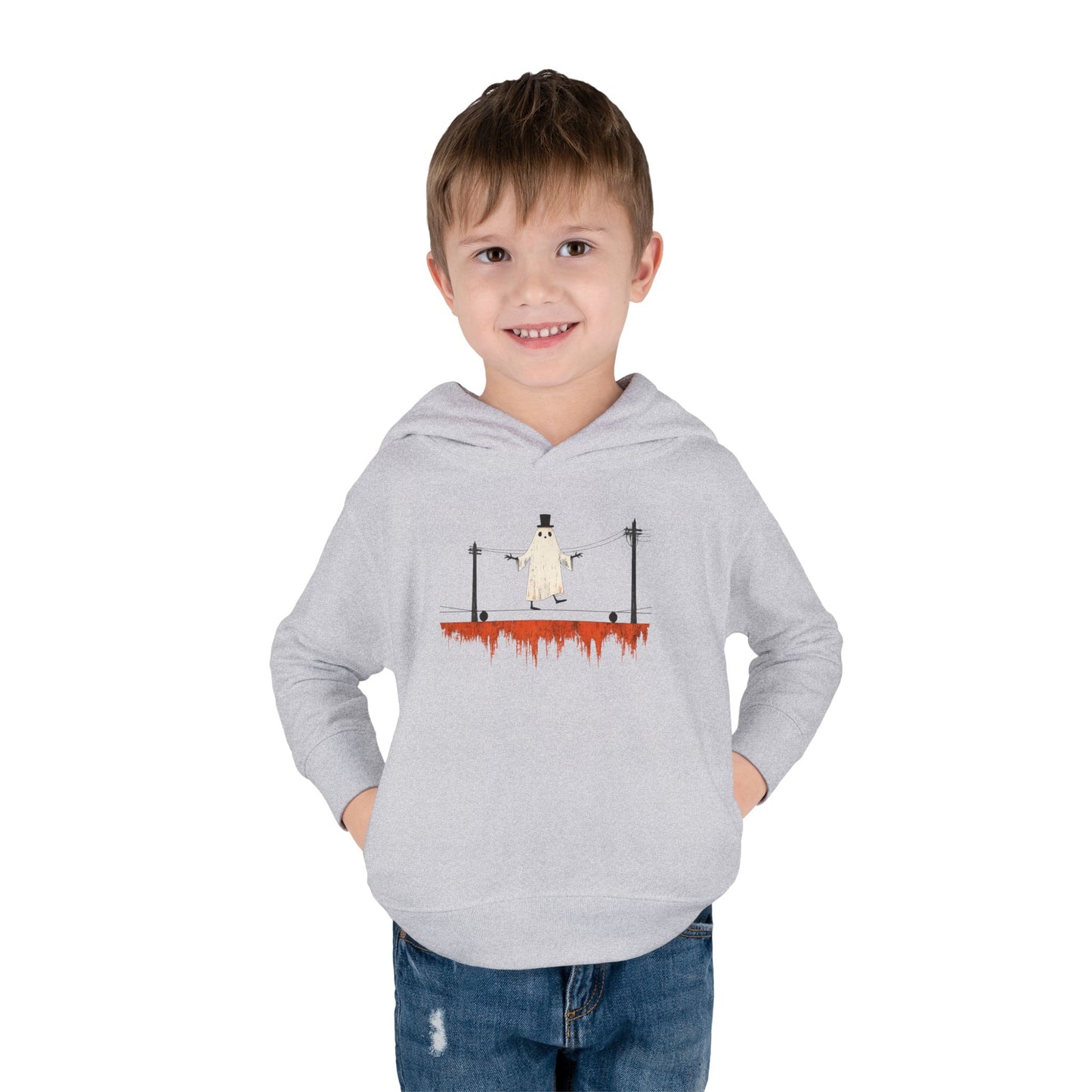 Toddler Hoodie — Cute Ghost on Haunted High Wire Halloween Pullover